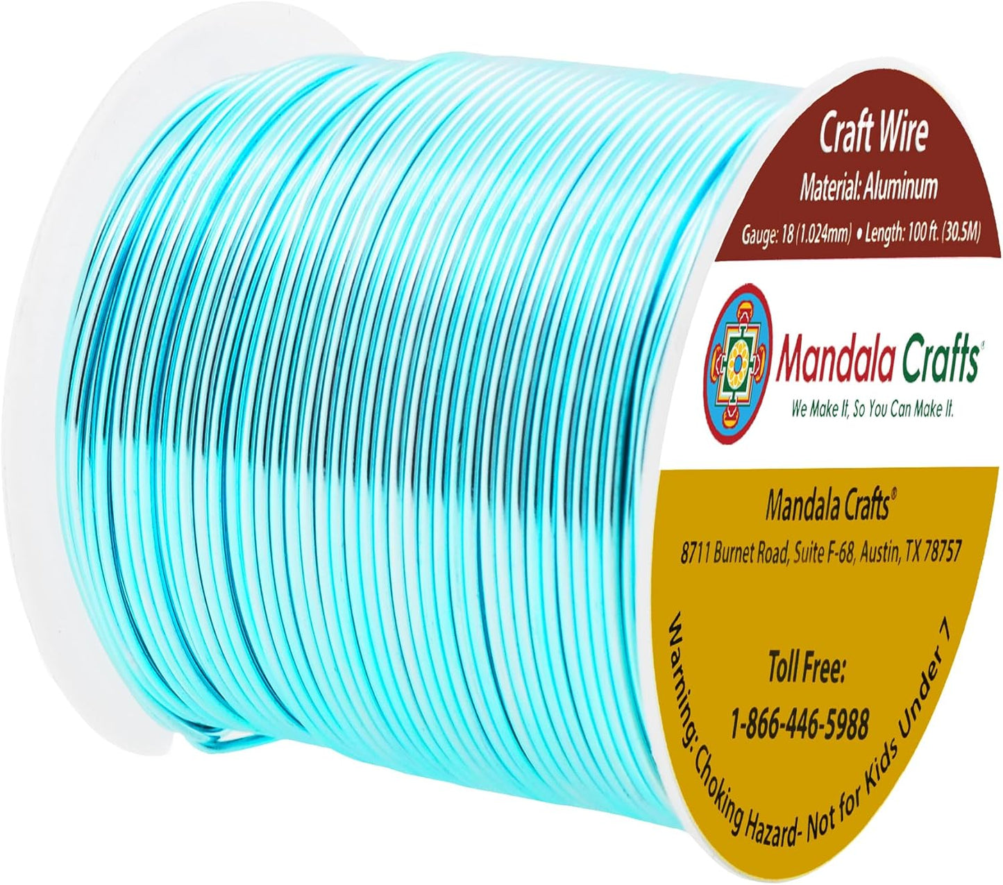 Mandala Crafts 18 Gauge Anodized Aluminum Craft Wire for Jewelry Making - 100 FT Colored Flexible Turquoise Wire - Bendable for Bonsai Armature Crafting Sculpting