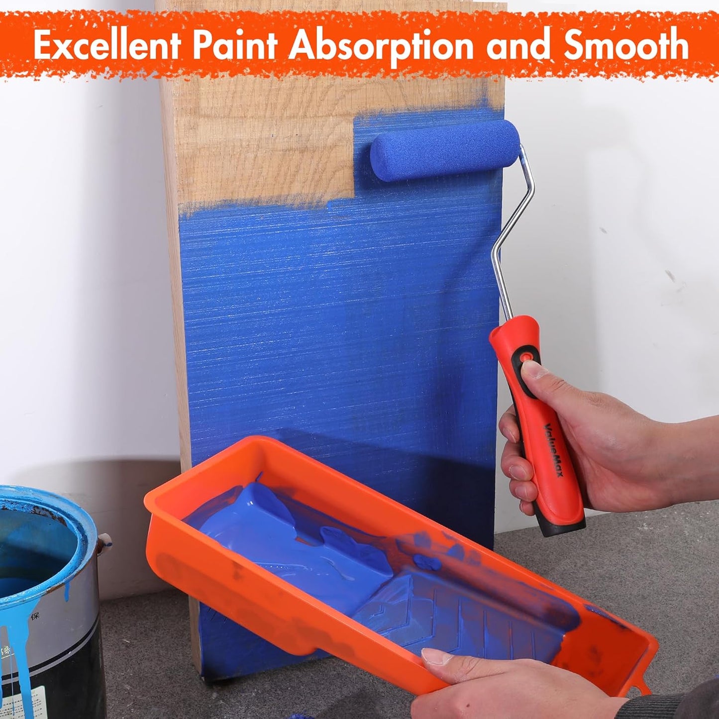 ValueMax Paint Roller Kit, 14-Piece 4 Inch Paint Roller Kit with High-Density Foam Paint Rollers, Microfiber Paint Rollers, Paint Tray for Painting Cabinets, Doors, Craft Work