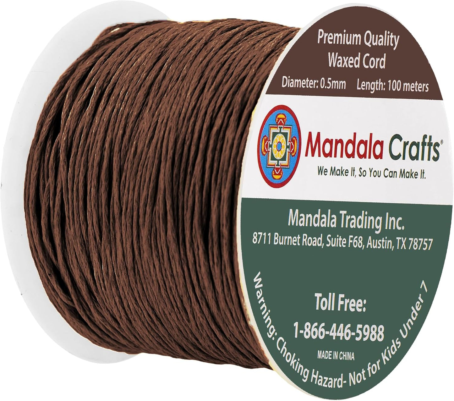 Mandala Crafts 0.5mm 109 Yards Brown Cotton Waxed Cord for Jewelry Making Bracelet Cord Waxed String - Beading String Thread Jewelry Cords for Necklaces String