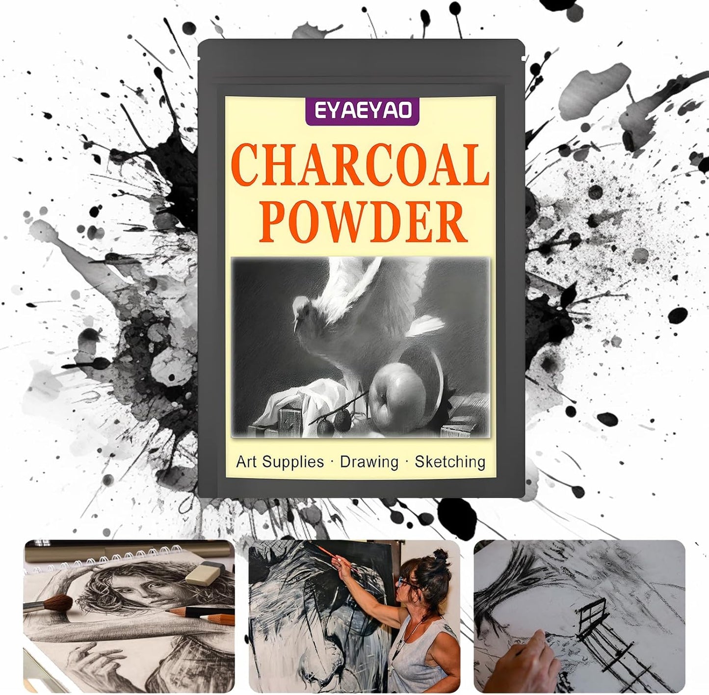 Premium Charcoal Powder for Drawing and Art, Drawing Charcoal for Sketching, Shading, Blending with Beginners & Pro Artists (8 Ounces)