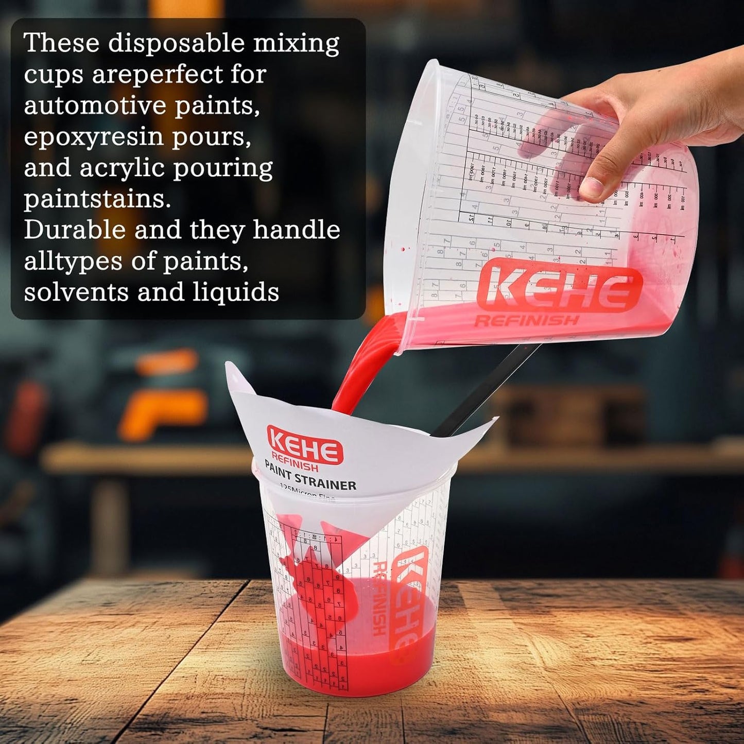 100 Pack Paint Mixing Cups by KEHE REFINISH,18 oz (550ml),Disposable or Reusable Plastic Measuring Cups with Lids for Liquids, Paints, Resin, Epoxy, Art,Ratios 1:1,2:1, 3:1, 4:1,5:1,6:1,7:1,8:1