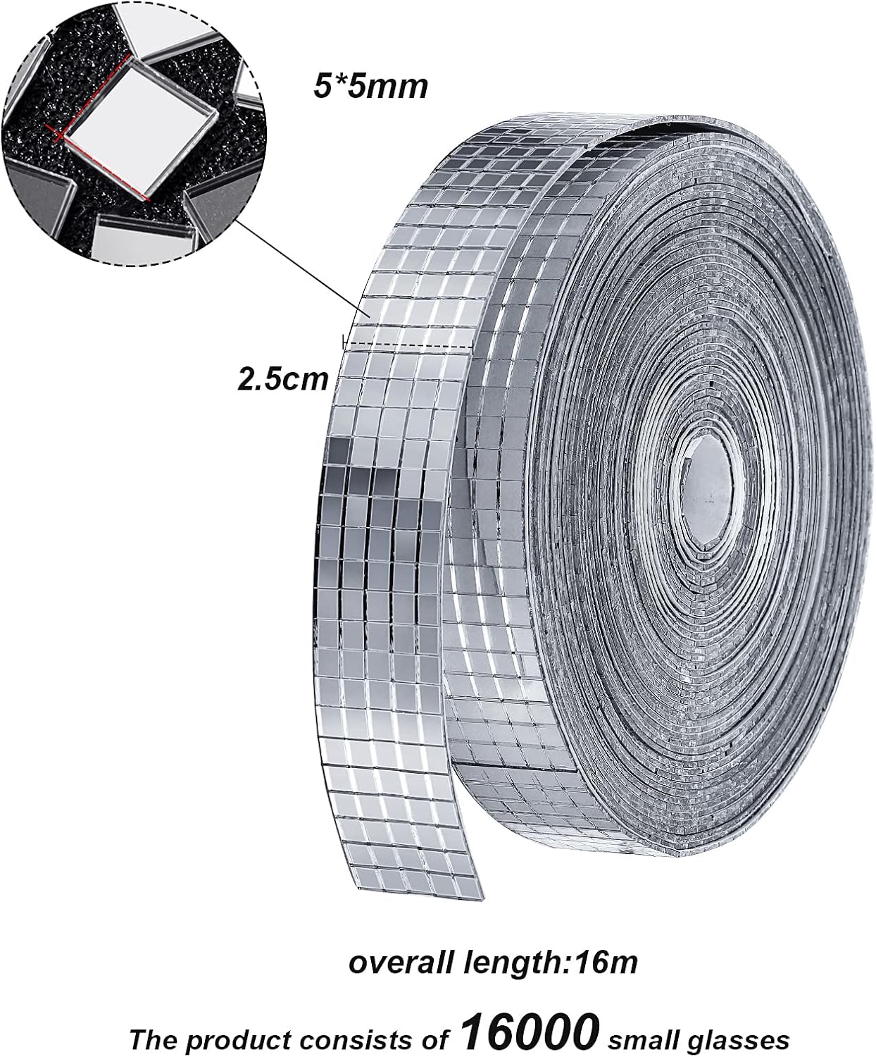 SATINIOR 16000pcs Disco Ball Mirror Tiles Self Adhesive for Crafts 5 x 5 mm Small Disco Tape Ball Stickers Square Mosaic Tiles Mirror Pieces for DIY Craft Party Decor