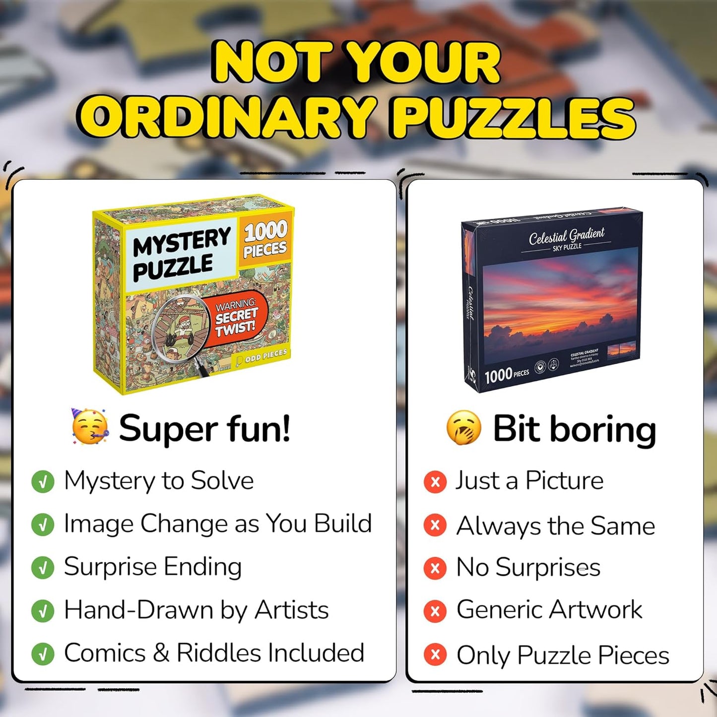 Odd Pieces Jigsaw Puzzles 1000 Pieces - Magic Mystery Story Secret Ending Puzzle - Perfect Game Night for Adults & Kids - Animal Park Theme Challenging (Snack Attack 3)