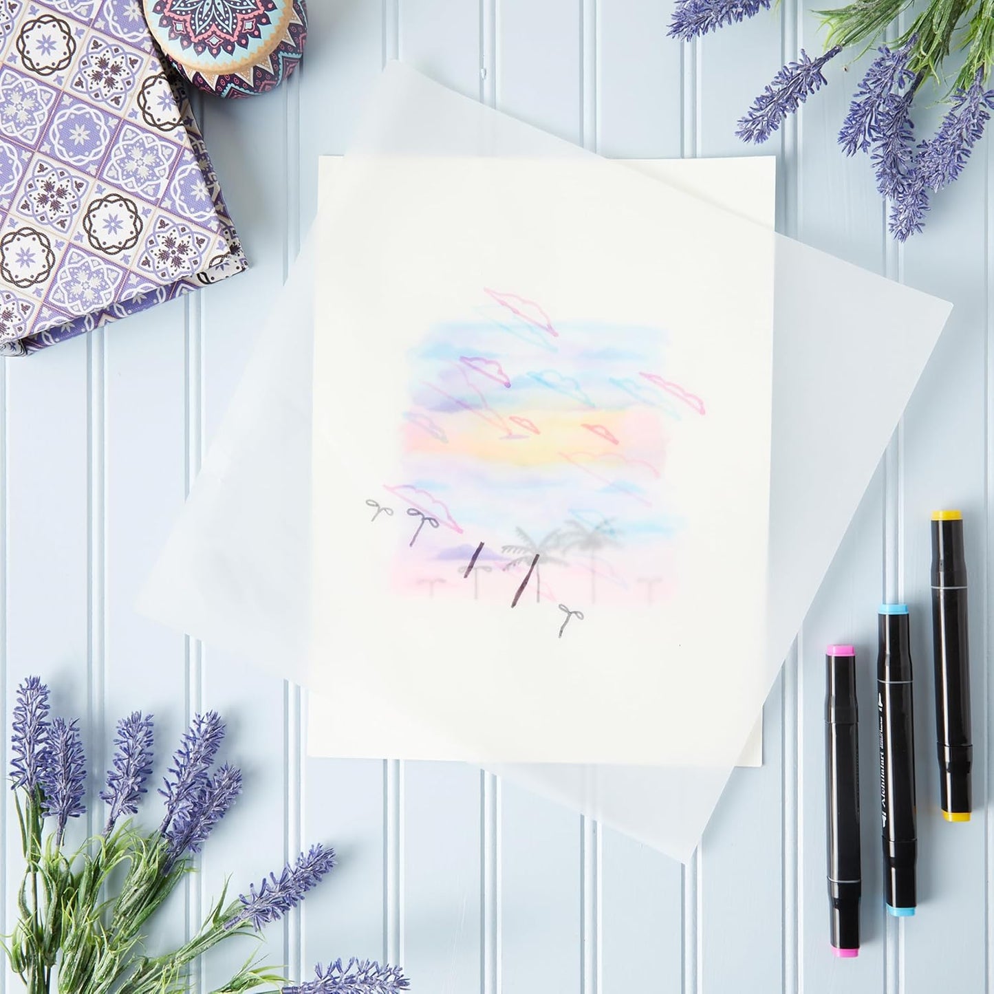 Translucent Vellum Sheets - 100 Sheets, 12 x 12 in, White - 93gsm/63lb Tracing Paper for Drawing & Invitation Paper - Transparent Craft Overlays