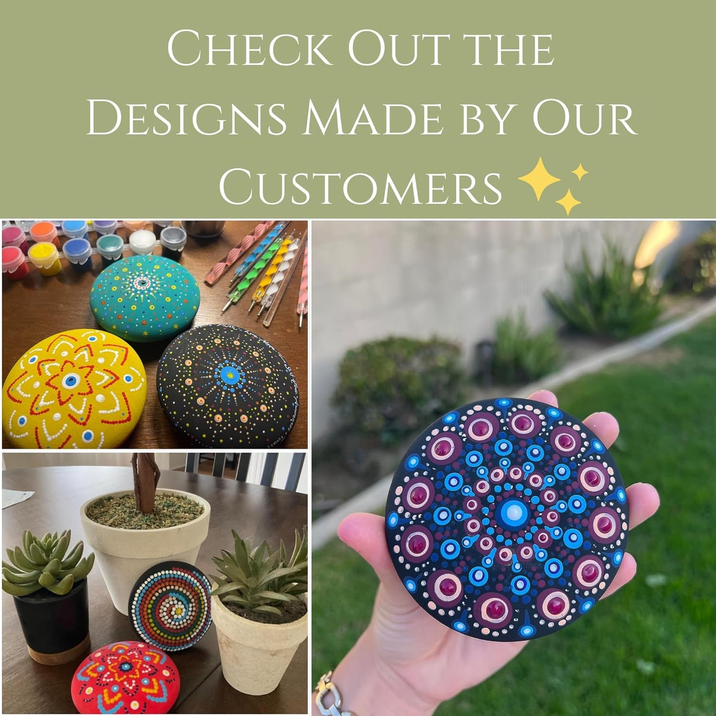 MoonGarden Mandala Rock Painting Kit - Mandala Dotting Tools Kit - Large Wooden Rocks for Painting, Stencils, Acrylic Paints, Dotting Tools for Rocks - Dot Art Kit for Adults & Kids
