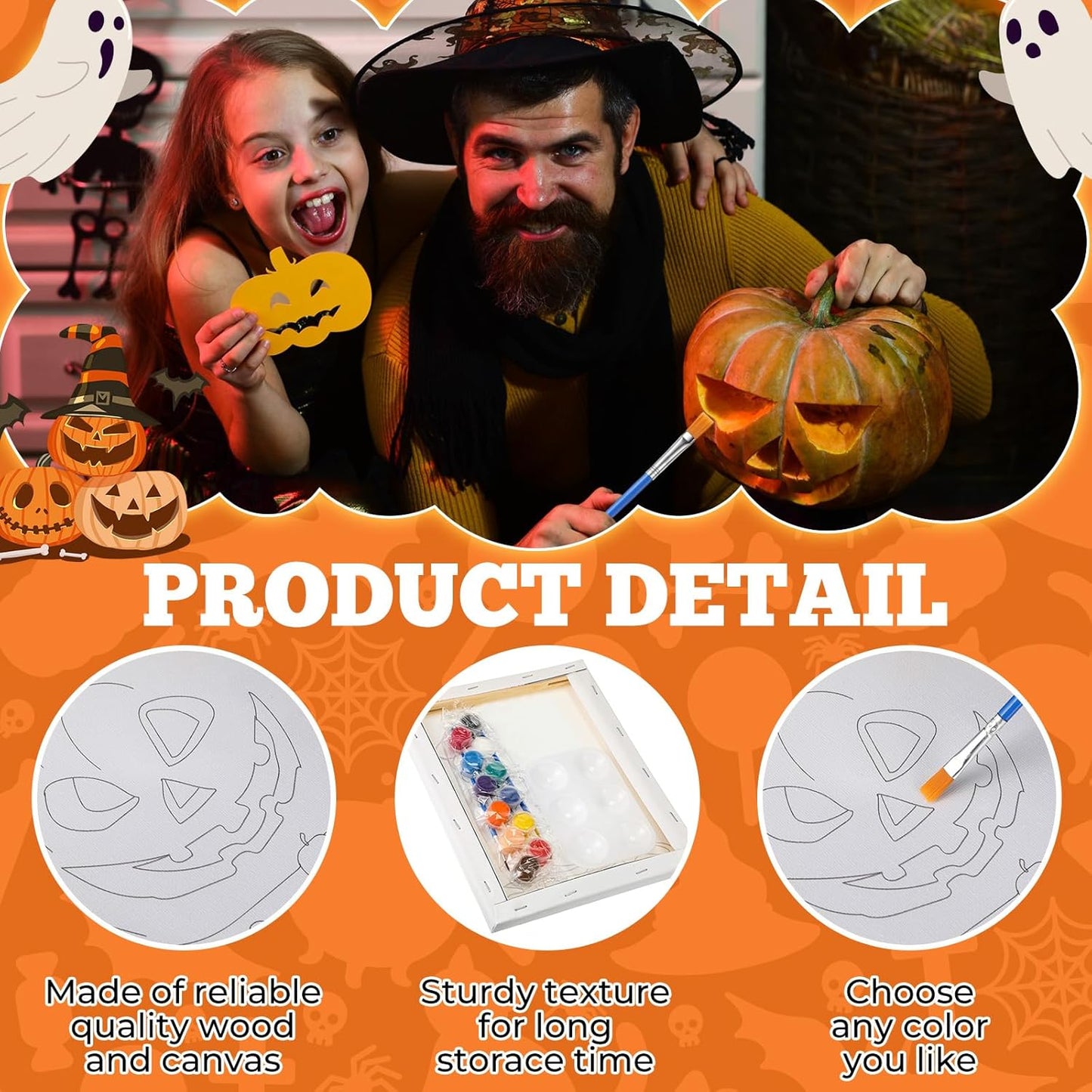 Zhanmai 12 Pack Pre Drawn Canvas for Painting Sip and Paint Kit 8" x 10" Paint Party Set Canvas Painting Pre Printed Canvases for Party Favor DIY Virtual Adult's Date Night(Halloween Pumpkin)