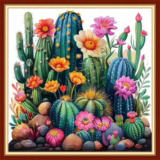 Joyhoor Stamped Cross Stitch Kits for Beginners, Needlepoint Kits for Adults, 11CT Counted Embroidery Kits-Succulent Plants 18x18 inchs