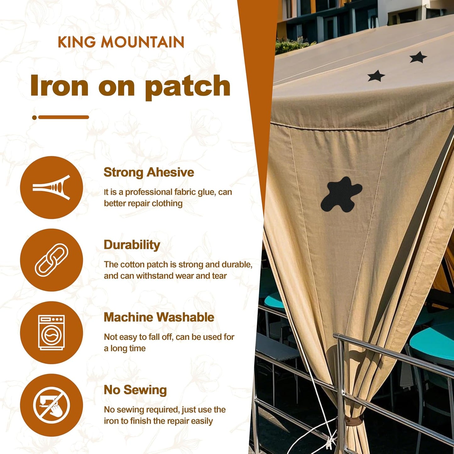 Iron on Patches, 8 Pieces Iron on Canvas Patches, Fabric Patches for Couch, Tent, Clothing, Seat, Canvas Repair Decorating Kit 3.7" by 4.9" (9.5 cm x 12.5 cm, White)