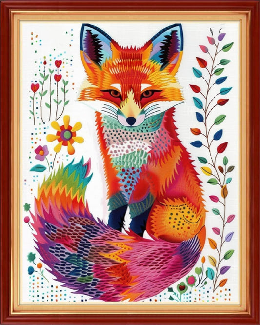 Joyhoor Cross Stitch Kits for Beginners Stamped Cross-Stitch Supplies Needlework preprint Embroidery Kits for Adults DIY Needlepoint Kits Embroidery Patterns 11CT-Colorful Fox 16x20 inchs