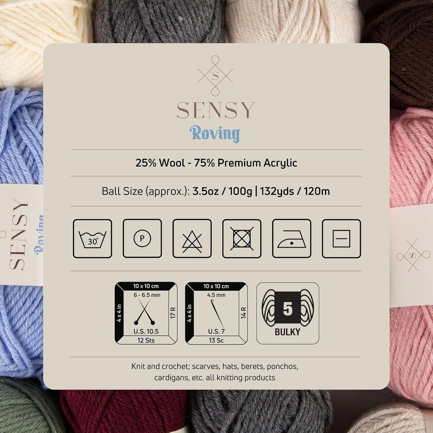 5 Skeins of Sensy Roving Yarn, 3.5 oz, 132 Yards, Gauge 5 Bulky (Dark Gray Heather)