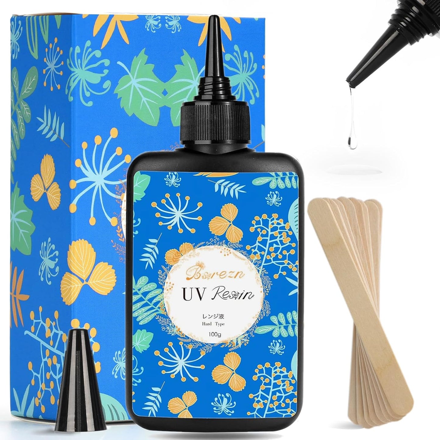 Bsrezn 100g UV Resin Hard with 8 Wooden Sticks Premixed Resina UV for Jewelry Making (100g x 1)