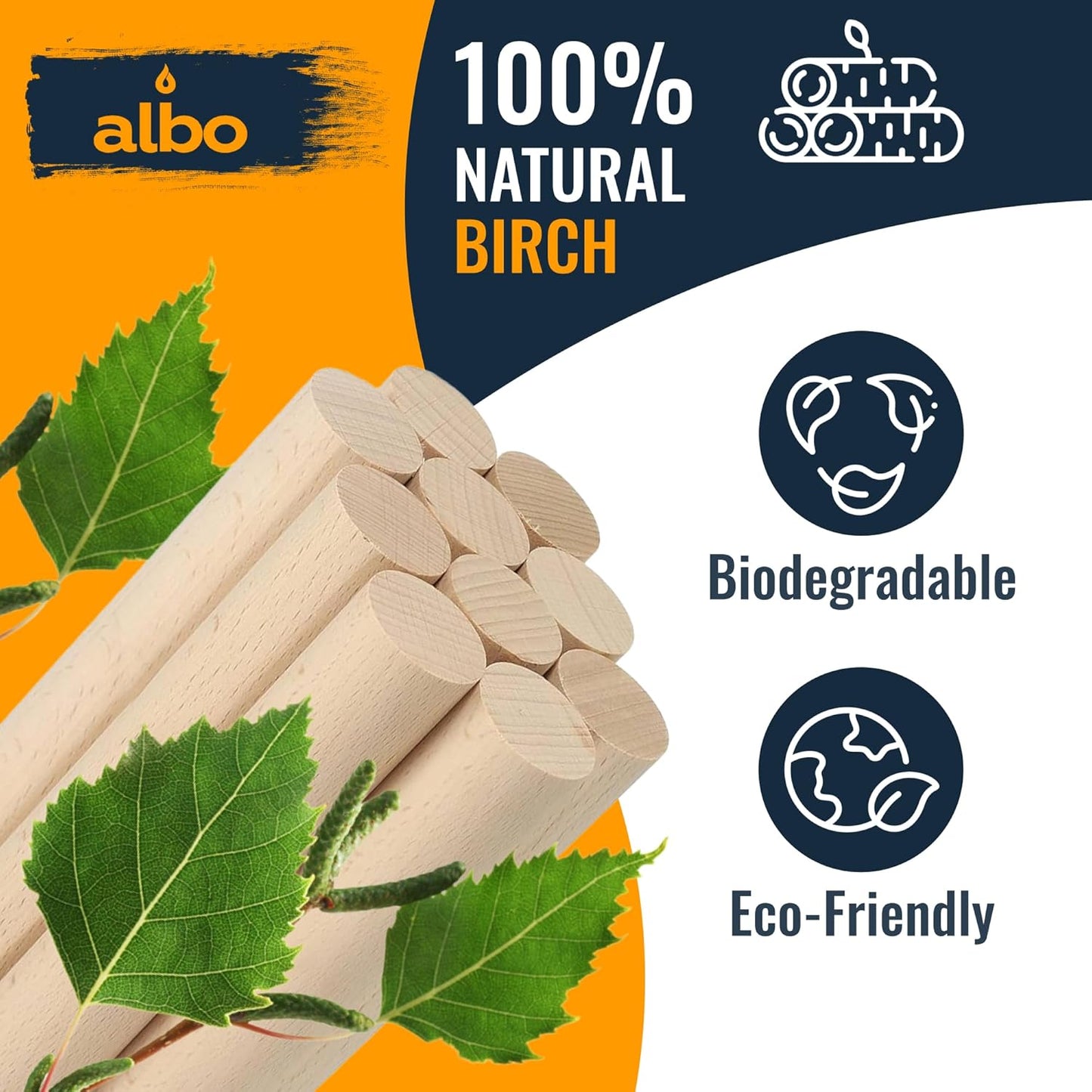 ALBO 1" x 24" Wooden Dowel Rods Set - 5 Pack Birch Natural Heavy Duty Hardwood Craft Sticks Furniture Woodworking Smooth Sanded Finish Railings Supports Decor Crafts Bulk Professional Pack
