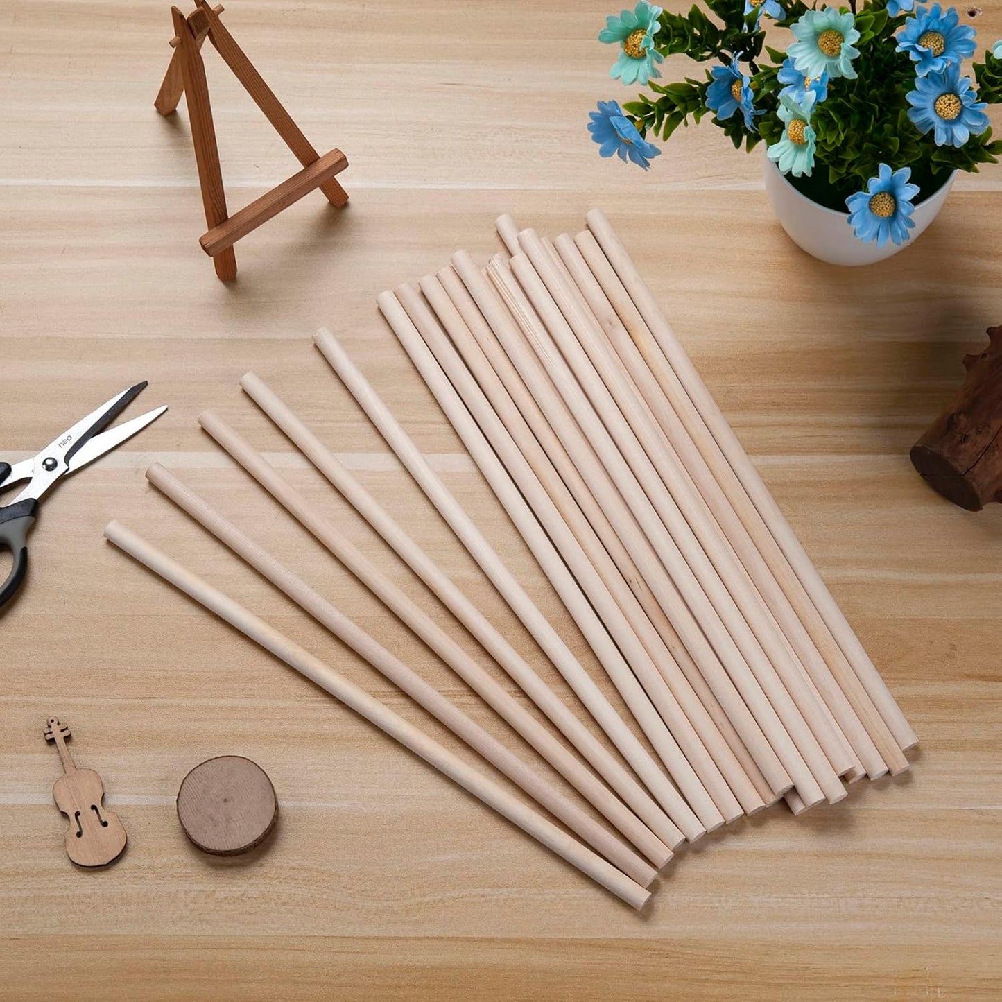 Wooden Dowels Wooden Sticks for Crafts, 1/4 x 12 Round Wood Dowel Rods, 20PCS Wood Sticks for Crafts, Lollipops and Tiered Cakes, Small Unfinished Hardwood Sticks for Crafting, Photo Booth Props