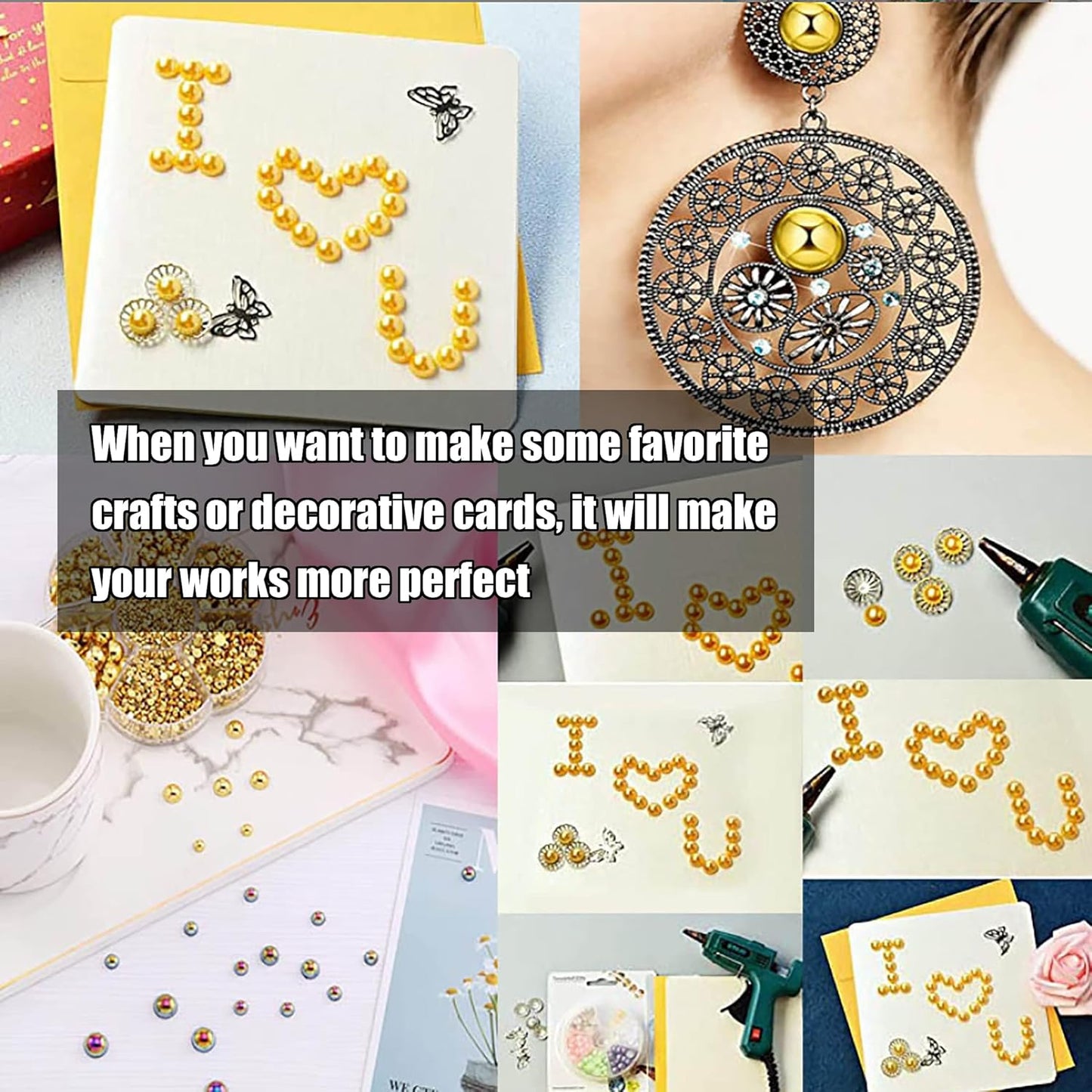 YAKA 3000 PCS 1 Box 7Sizes 2.5/3/4/5/6/8/10mm Flat Back Half Round Pearl Cabochon Bead Loose Beads Gem for Nail Craft Scrapbook DIY Decoration (Black)