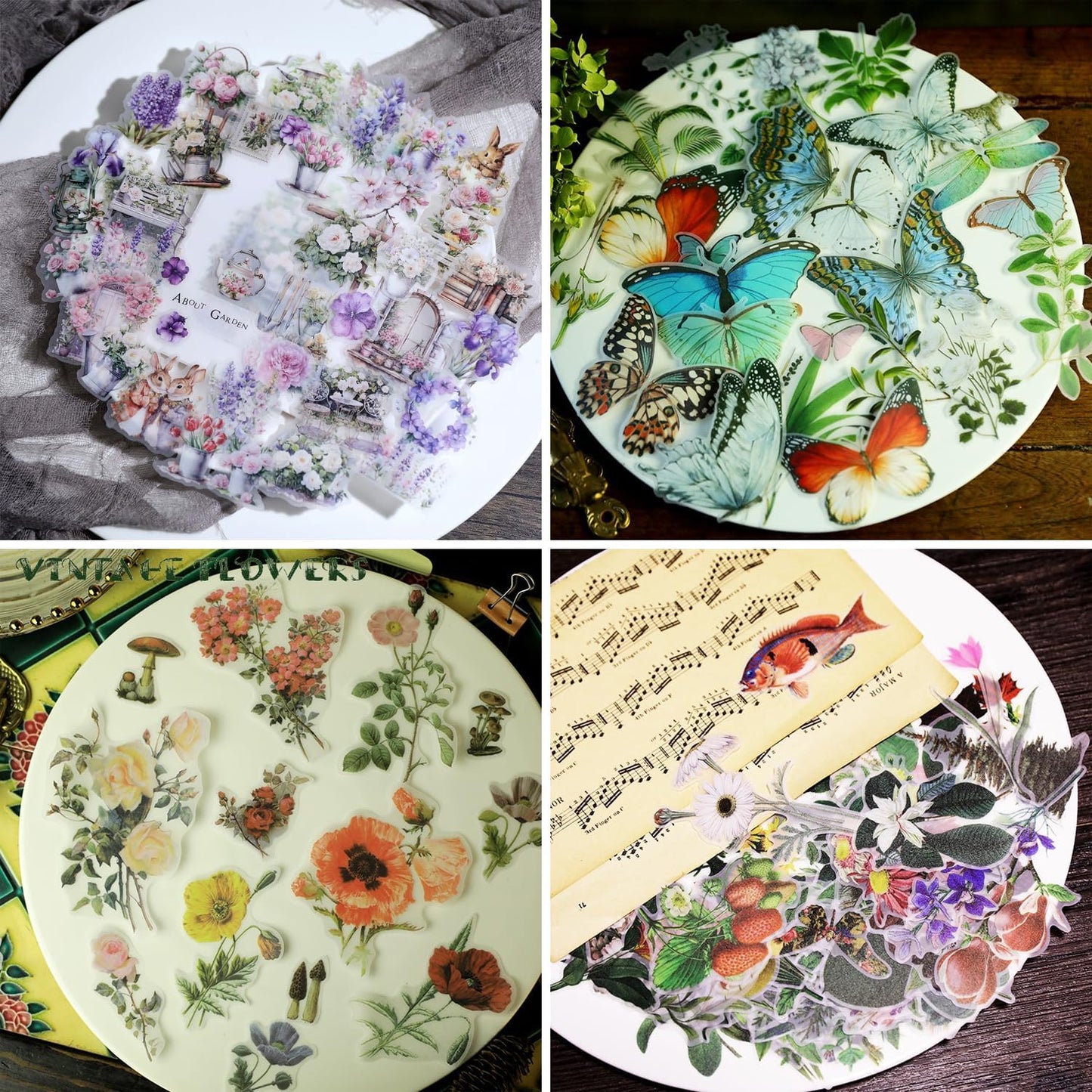 Vintage Vellum Stickers Floral Plants Elements Scrapbooking Supplies Flowers Botanic Natural Translucent Paper Self-Adhesive Junk-Journal Items (All Plants Collection)