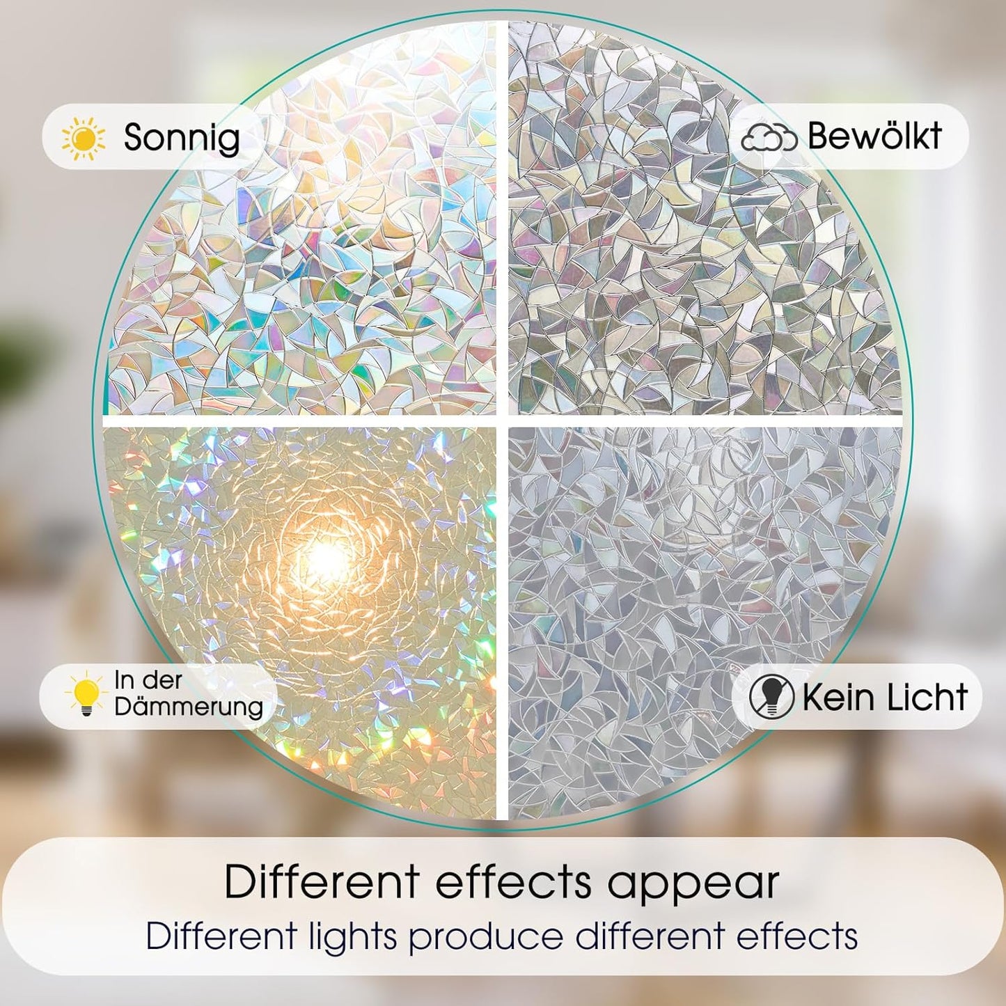 Beautyhero Window Privacy Film, Rainbow Reeded Glass Cling, 3D Decorative Coverings with UV Blocking, Static Cling for Bathroom Doors Cabinet