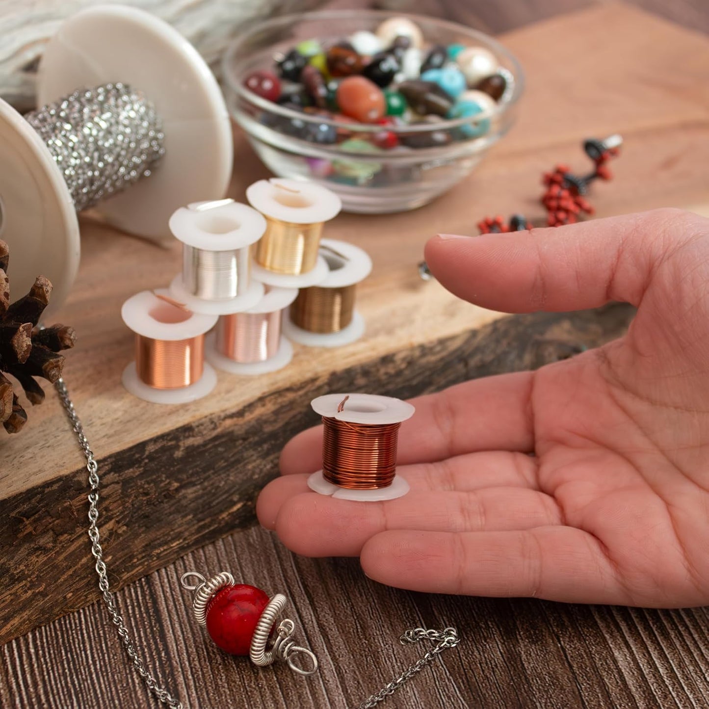 The Beadsmith Craft Wire Assortment - Tarnish-Resistant Copper Wire for Jewelry Making, 6-Pack, 0.75-Inch Mini Spools, 6 Yd Each, 24-Gauge, Assorted Colors, Medium Temper