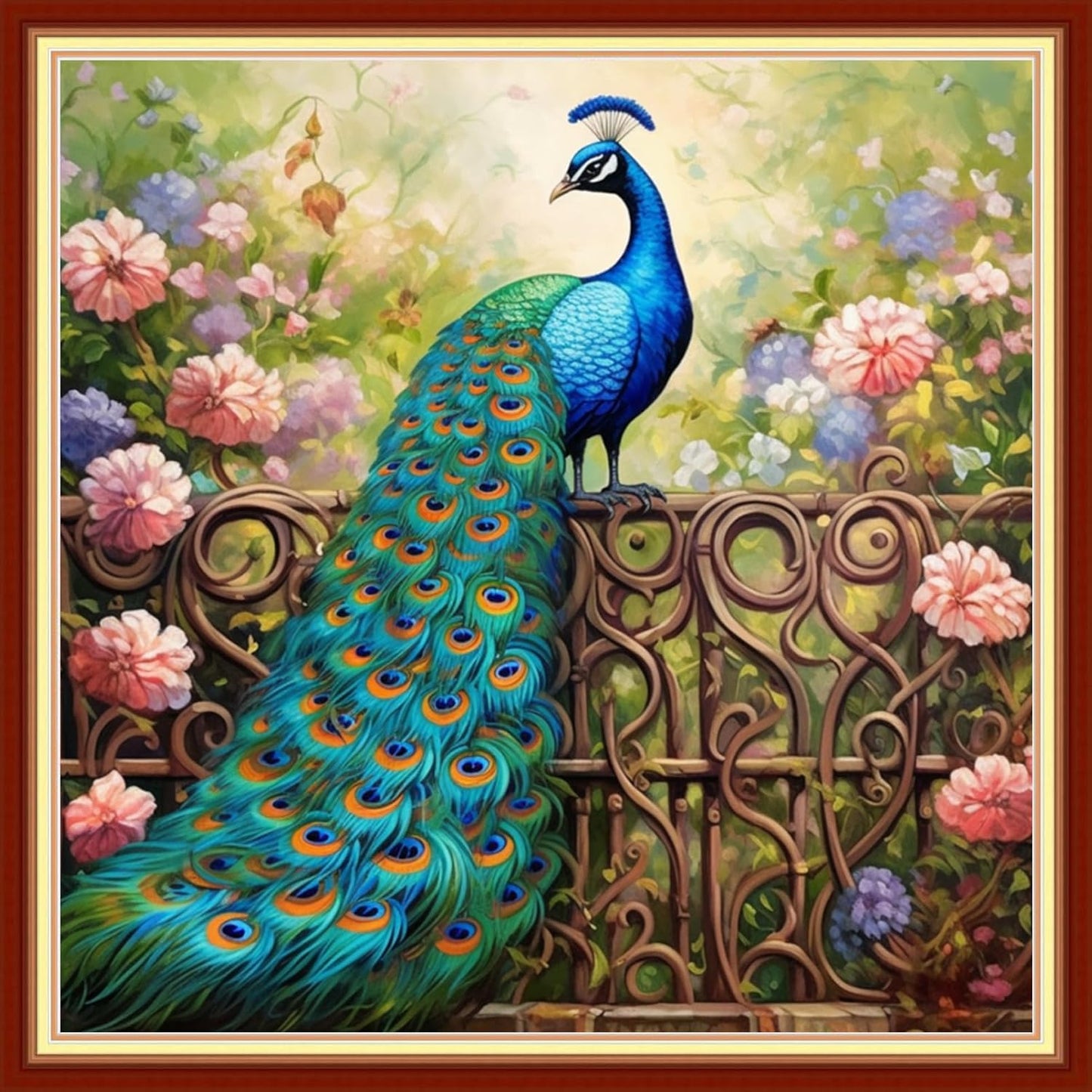 Artvxeay Stamped Cross Stitch Kits Beginners Full Range of Embroidery Starter Kits for Adults Printed Cross Stitching DIY Needlepoint Kit 11CT - (Peacock Flowers 18x18 inch)