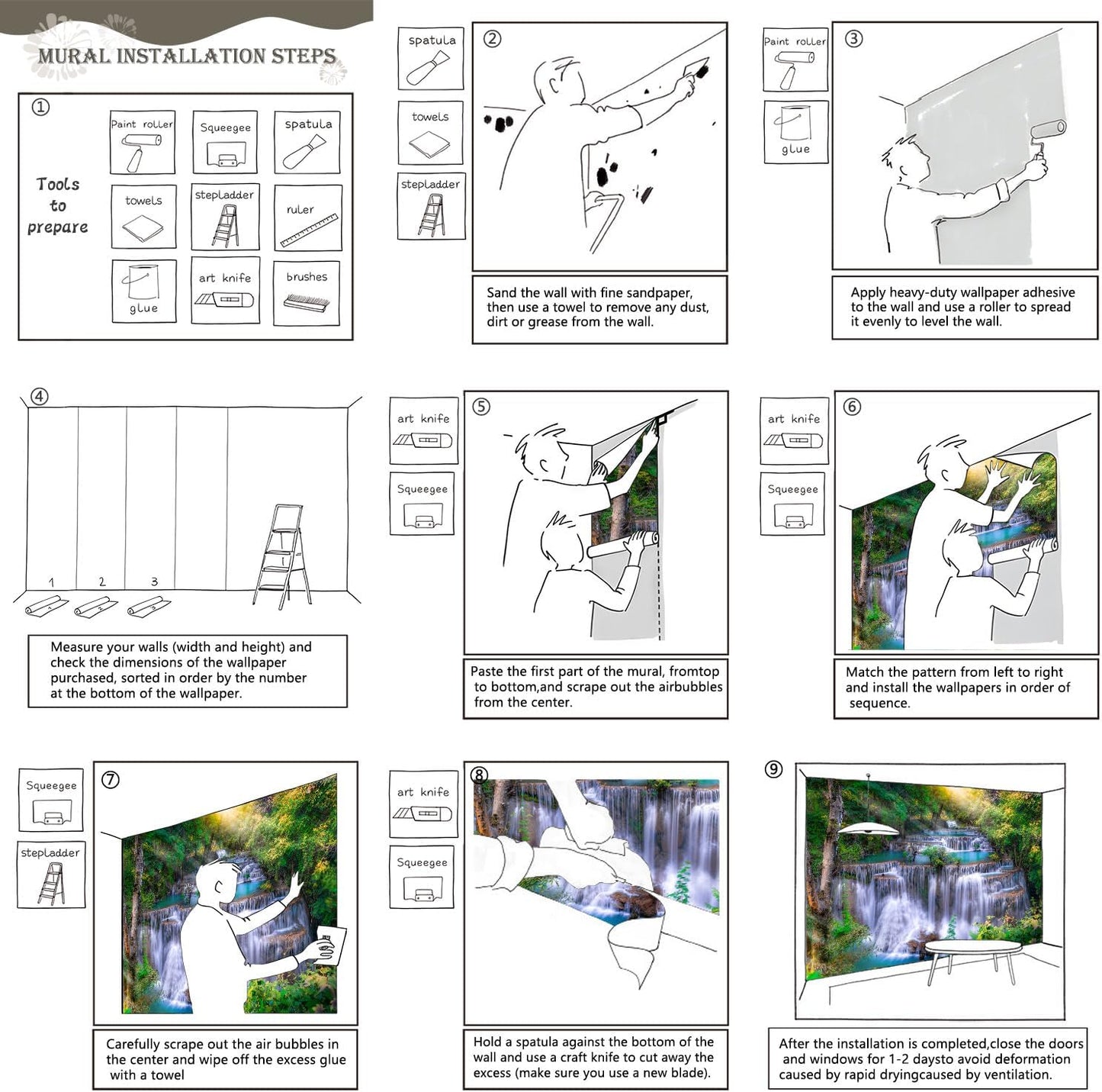 AFZEVEB-Green Waterfall Nature Landscape Wallpaper Wall murals for Kids Room 136"x96"(Not Peel and Stick)