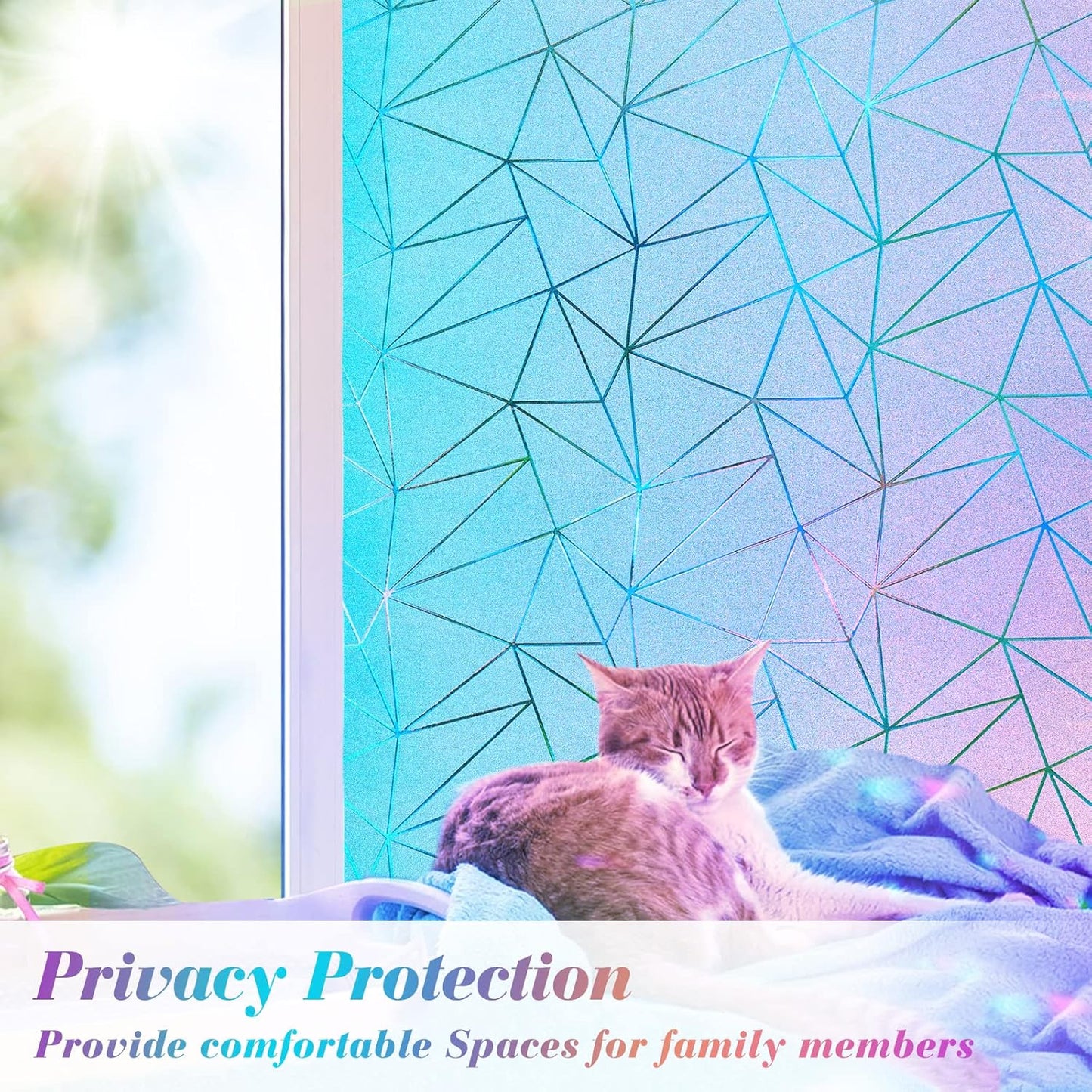 Coavas Rainbow Window Privacy Film - Frosted Glass Static Cling for Bathroom Door, UV Blocking, Non-Adhesive Vinyl Sticker, Day and Night Tint for Home, 17.5x78.7 Inches