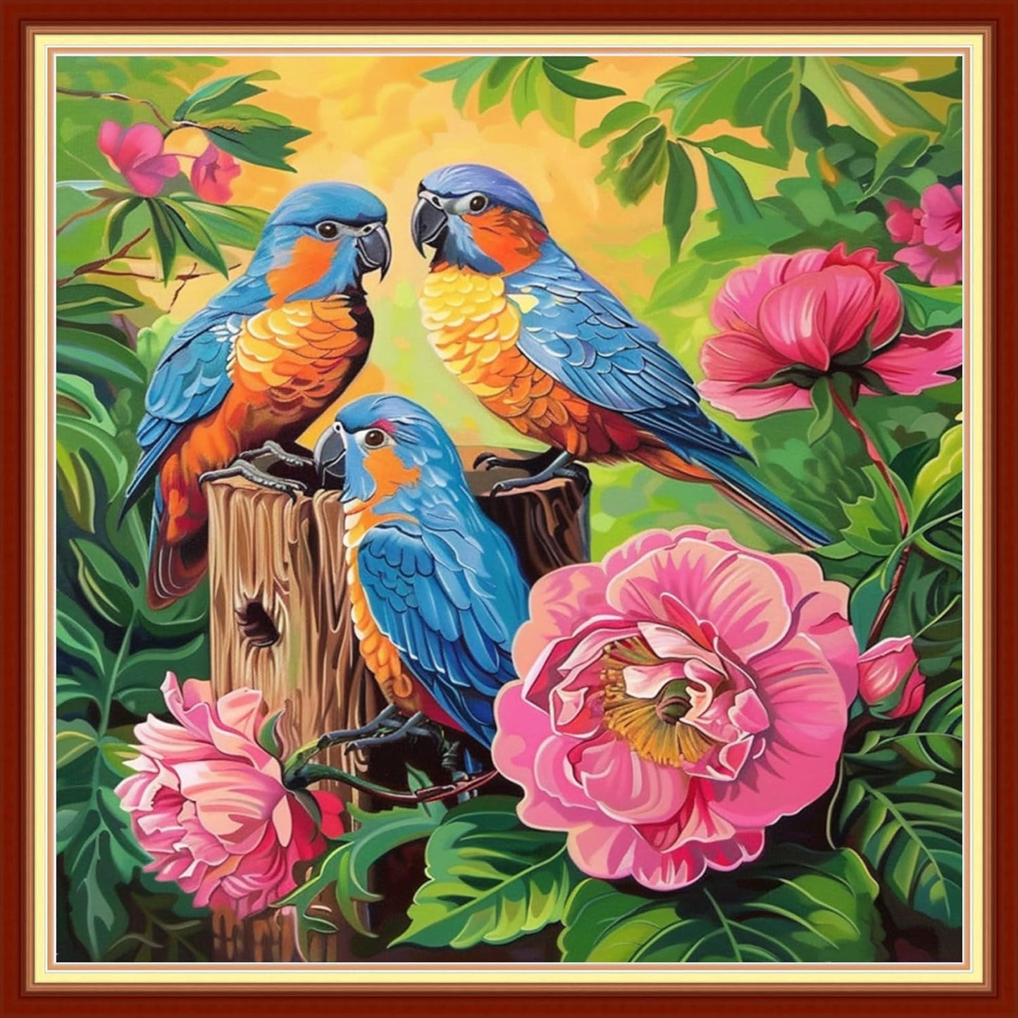 Joyhoor Stamped Cross Stitch Kits for Beginners, Needlepoint Kits for Adults, 11CT Counted Embroidery Kits-Birds and Flowers 18x18 inchs