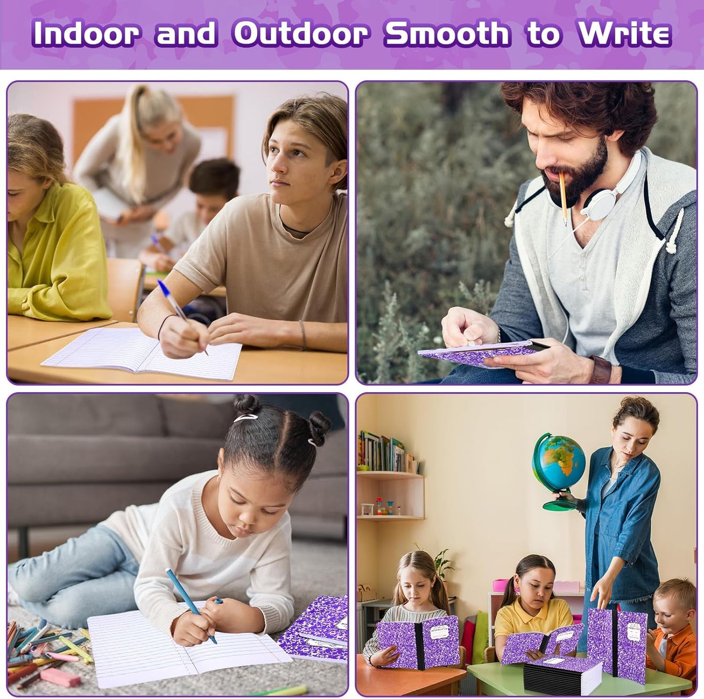 Seajan 20 Pack Composition Notebooks, Wide Ruled Paper, 7-1/2" x 9-3/4" Marble Hard Covers, 60 Sheets, Composition Notebooks Bulk for Students Back to School Adults Office Supplies(Purple)