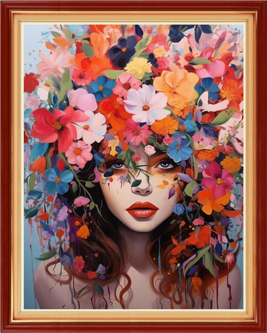 Joyhoor Cross Stitch Kits for Beginners Stamped Cross-Stitch Supplies Needlework preprint Embroidery Kits for Adults DIY Needlepoint Kits Embroidery Patterns 11CT-Flower Girl 16x20 inchs