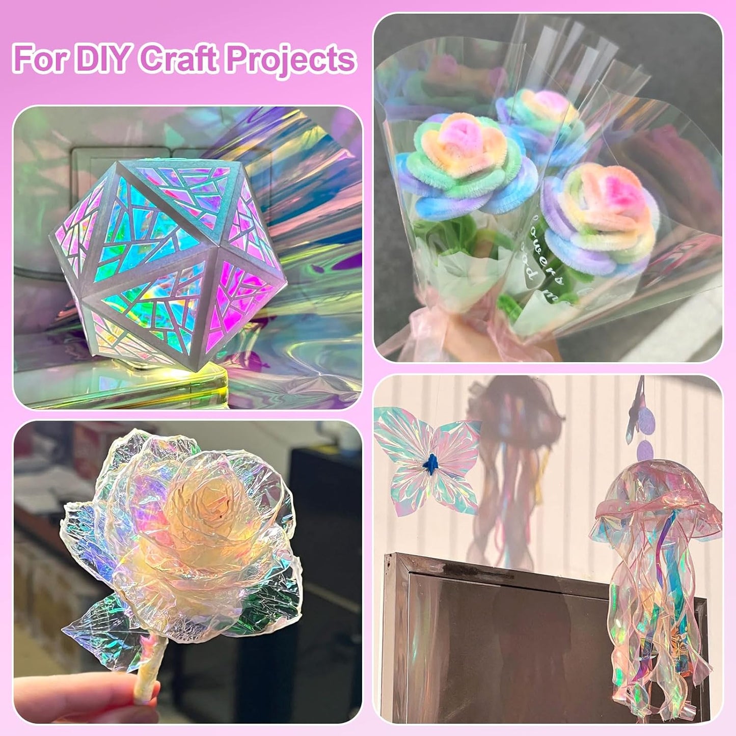 PEASUG 120 PCS Iridescent Cellophane Sheets, 6x8 Inches Holographic Candy Cellophane Wrap, Iridescent Paper for DIY Crafts Project, Art, Lights, Window Decoration