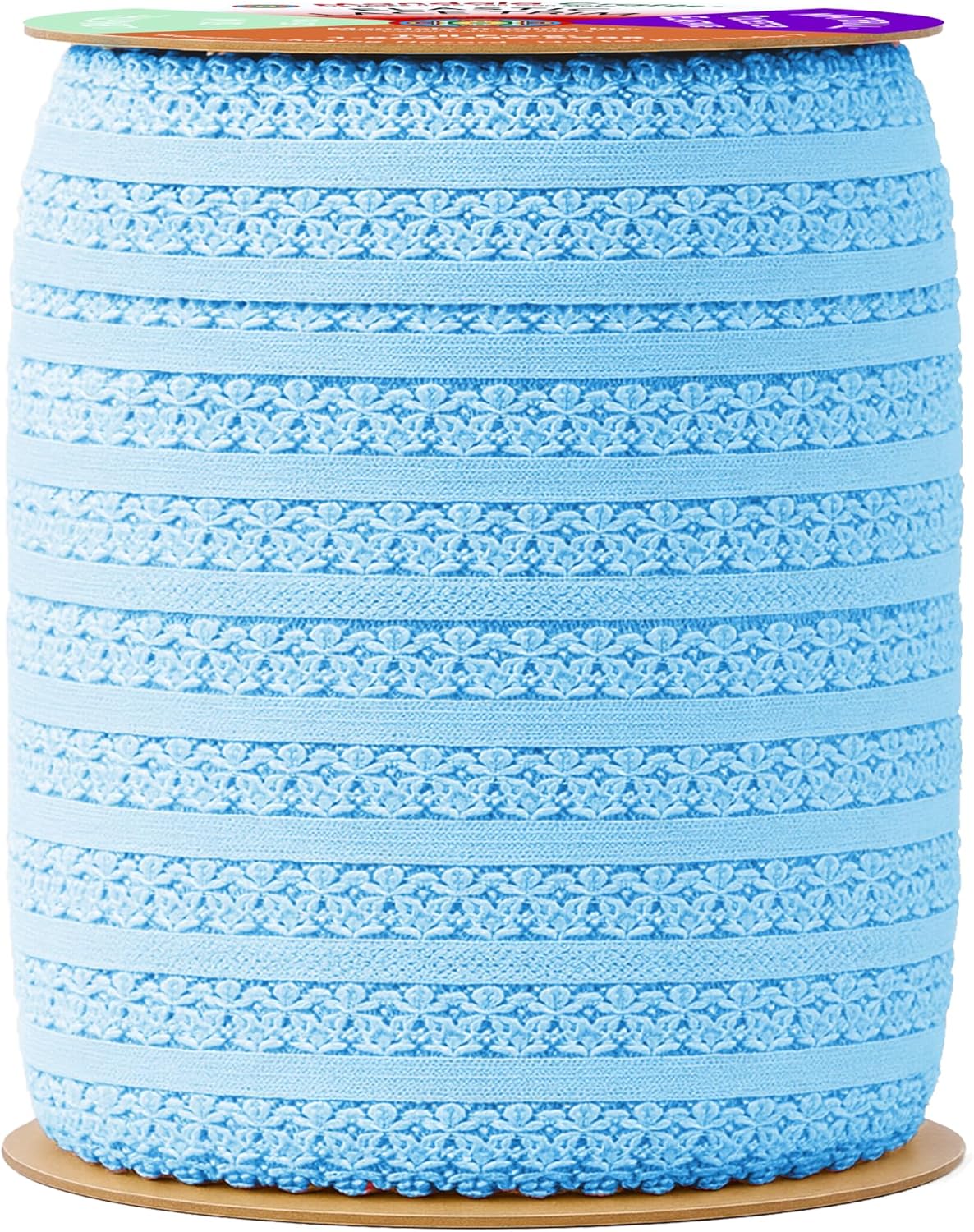 Mandala Crafts Baby Blue Stretch Lace Soft Elastic Trim Roll - 55 Yards 1 Inch Wide Stretchy Frilly Picot Ribbon for Sewing Lingerie, Headbands, Underwear, and Crafts