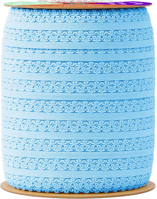 Mandala Crafts Baby Blue Stretch Lace Soft Elastic Trim Roll - 55 Yards 1 Inch Wide Stretchy Frilly Picot Ribbon for Sewing Lingerie, Headbands, Underwear, and Crafts