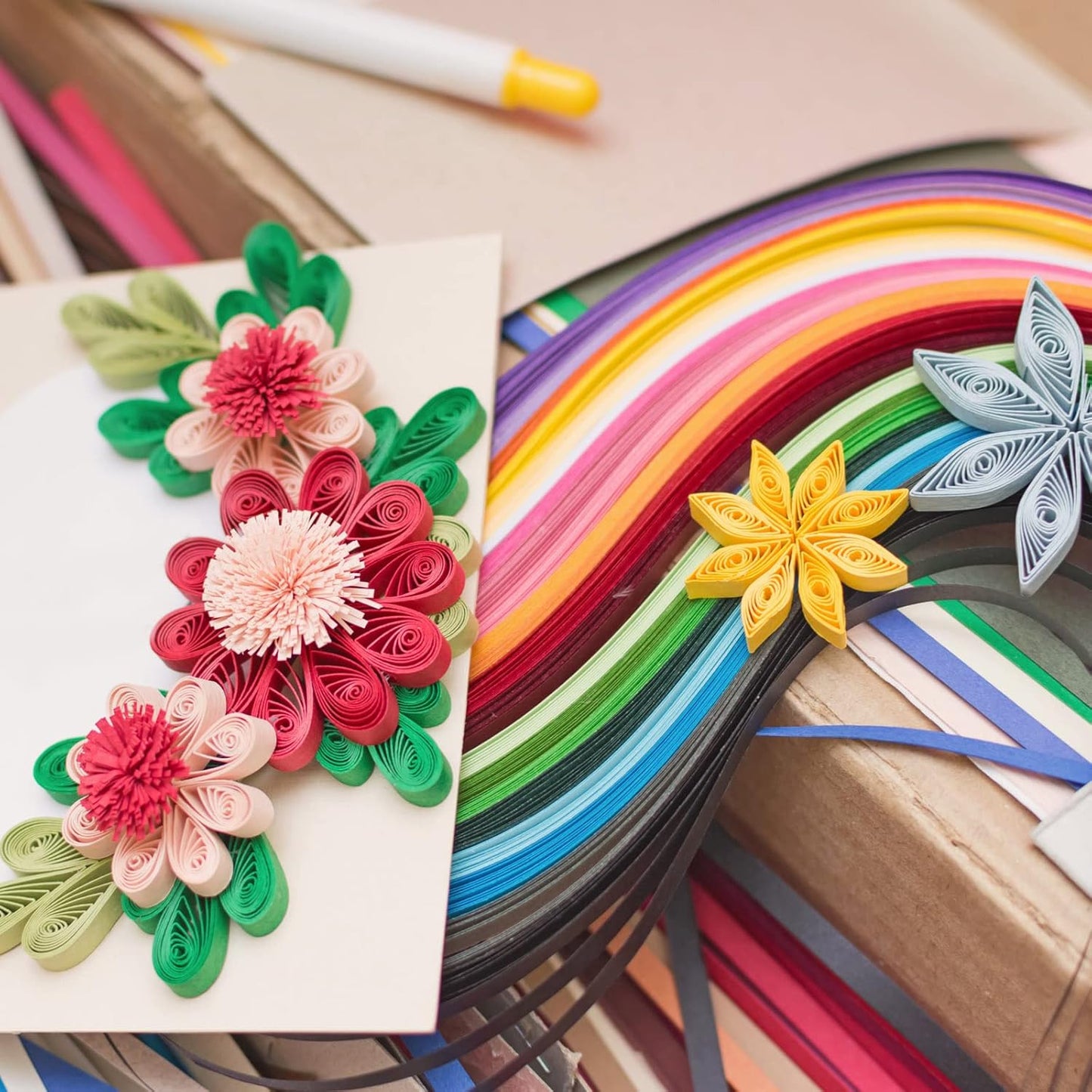 PATIKIL 360pcs Quilling Paper Strips Paper Flowers Quilling Kits 3/8"(10mm) Origami Paper for Adults Beginner Art Craft, 21"(54cm) Lake Blue