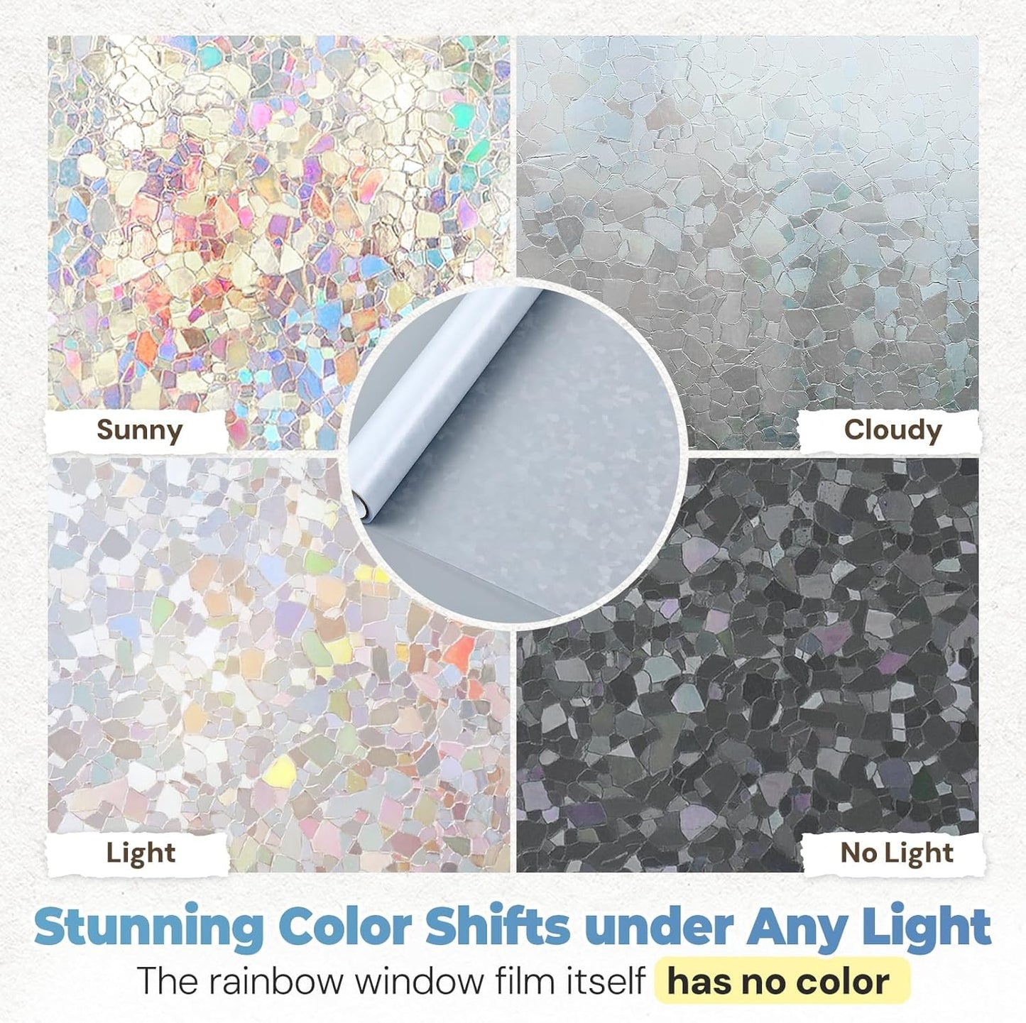 DOWELL Window Privacy Film Rainbow Film, Stained Glass Decorative Sticker, Static Cling Non-Adhesive Glass Clings, Sun Blocking Heat Control Window Coverings for Home Door, 17.5" x 78.7"