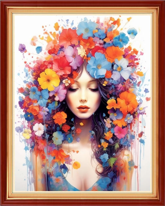 Foxhool Beginners Cross Stitch Kits Stamped Full Range of Embroidery Kits for Adults DIY Cross Stitches kit Embroidery Patterns for Needlepoint kit-Flower Girl 16x20 inch