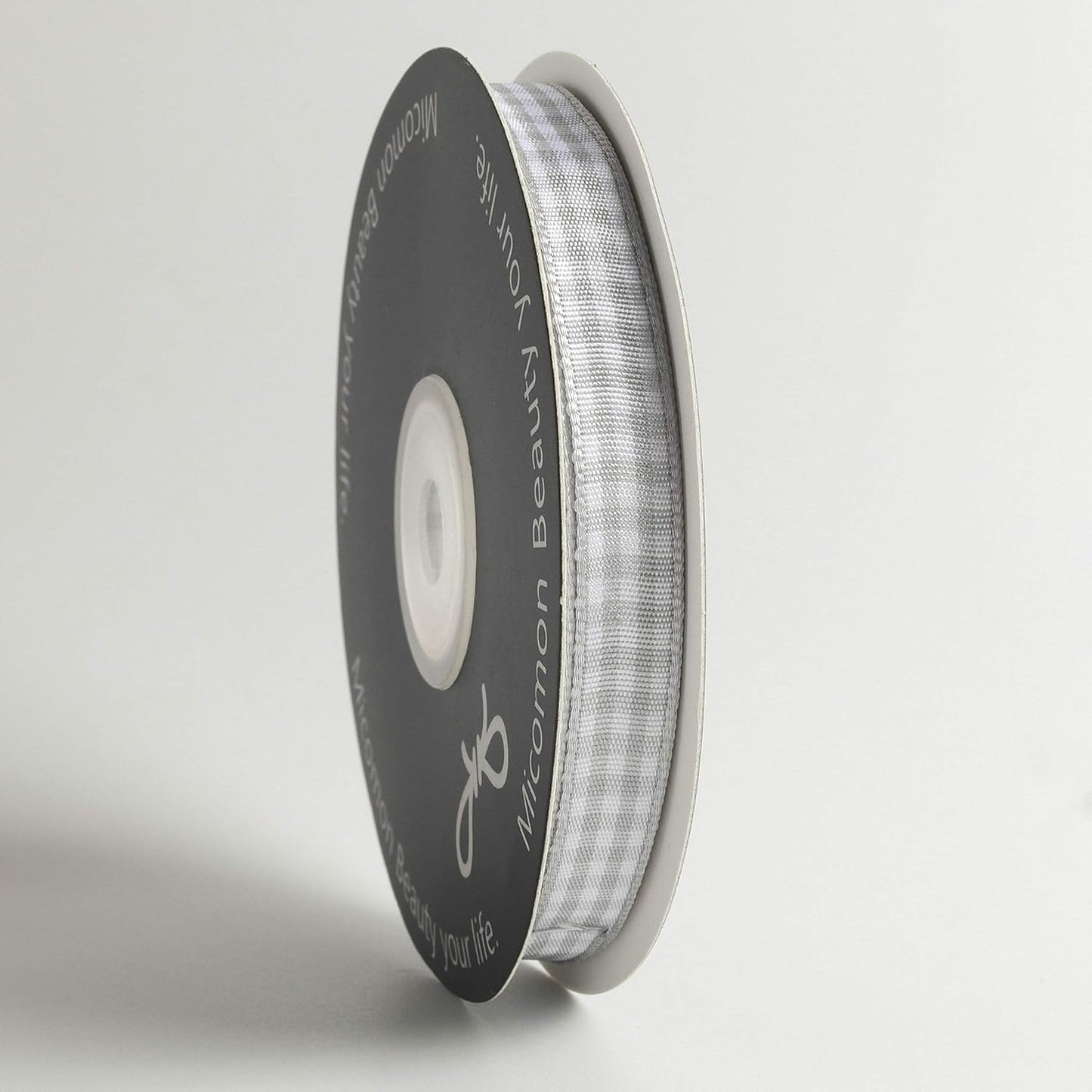 Gray Gingham Plaid Checked Ribbon 25 Yards Each Roll 100% Polyester (3/8",Gray)