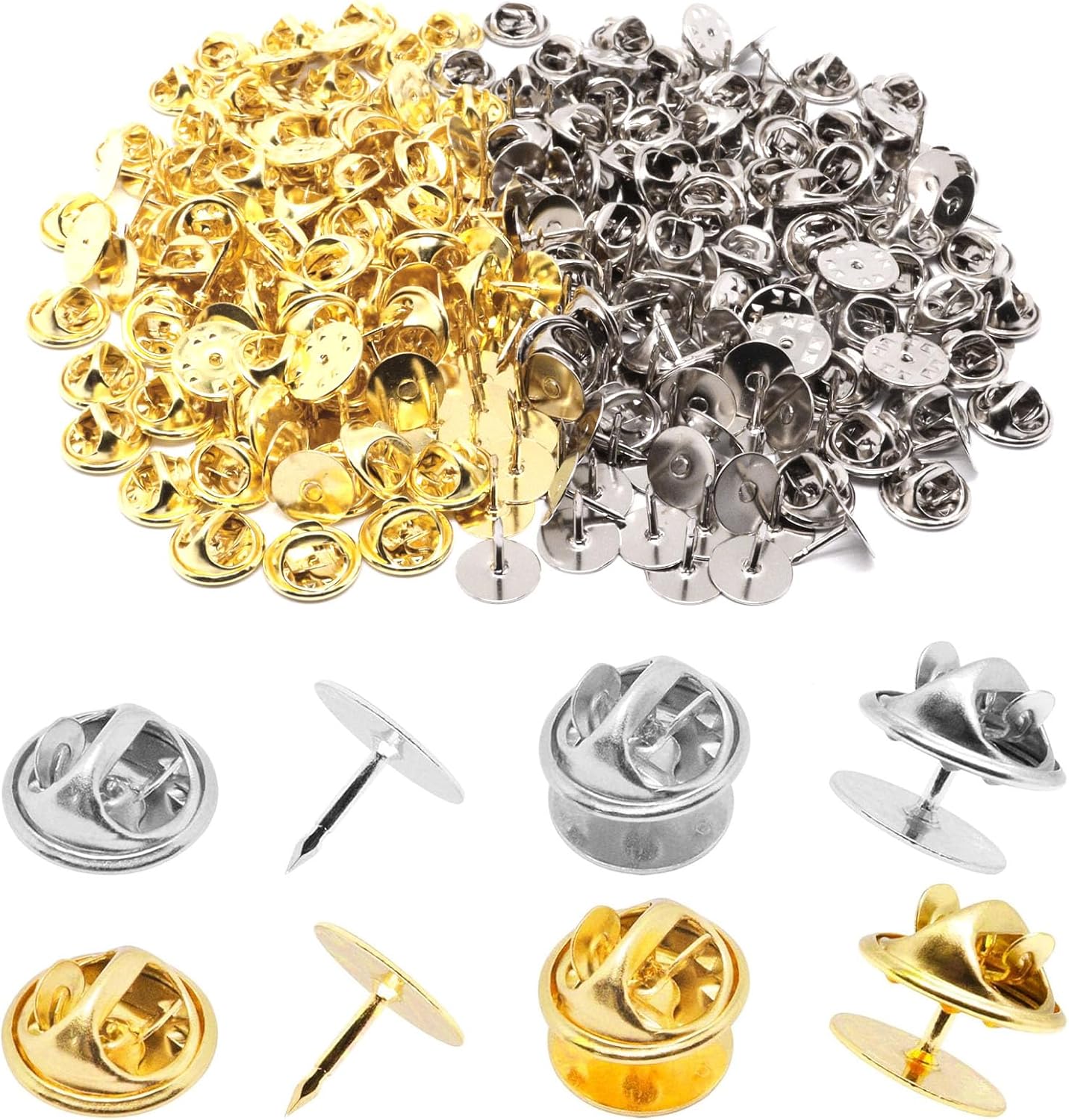 130 Set Pin Backs, Blank Pins Scatter Butterfly Clutch Pin Holder Enamel Pins Locking Backs Tie Tacks Jewelry Backings Clasp for Brooch Lapel Hat Uniform Badges Tie Tack (10mm, Silver&Gold)