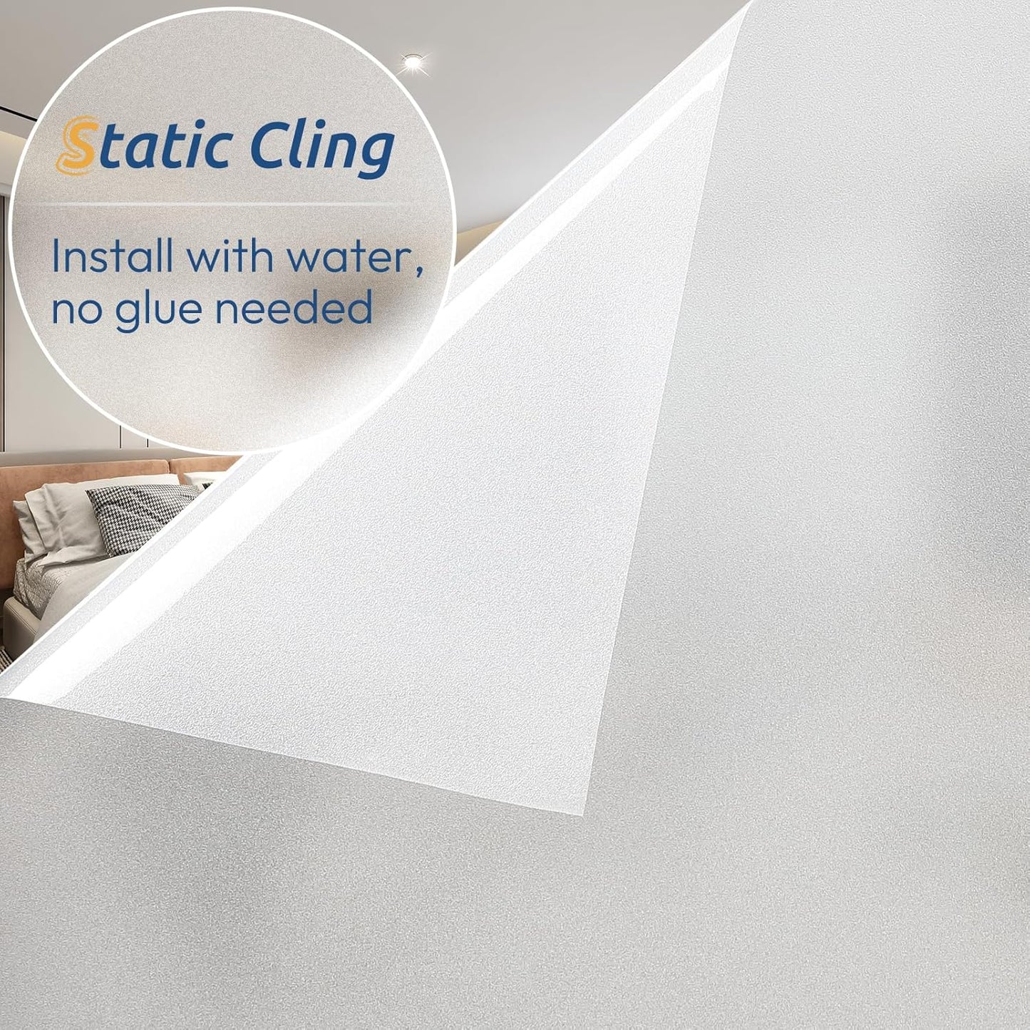 rabbitgoo Window Privacy Film, Frosted Glass Window Clings, Static Cling UV Heat Blocking Door Stickers for Home Bathroom, Removable Indoor Decal Coverings Day and Night, Pure, 35.4 x 157 Inches