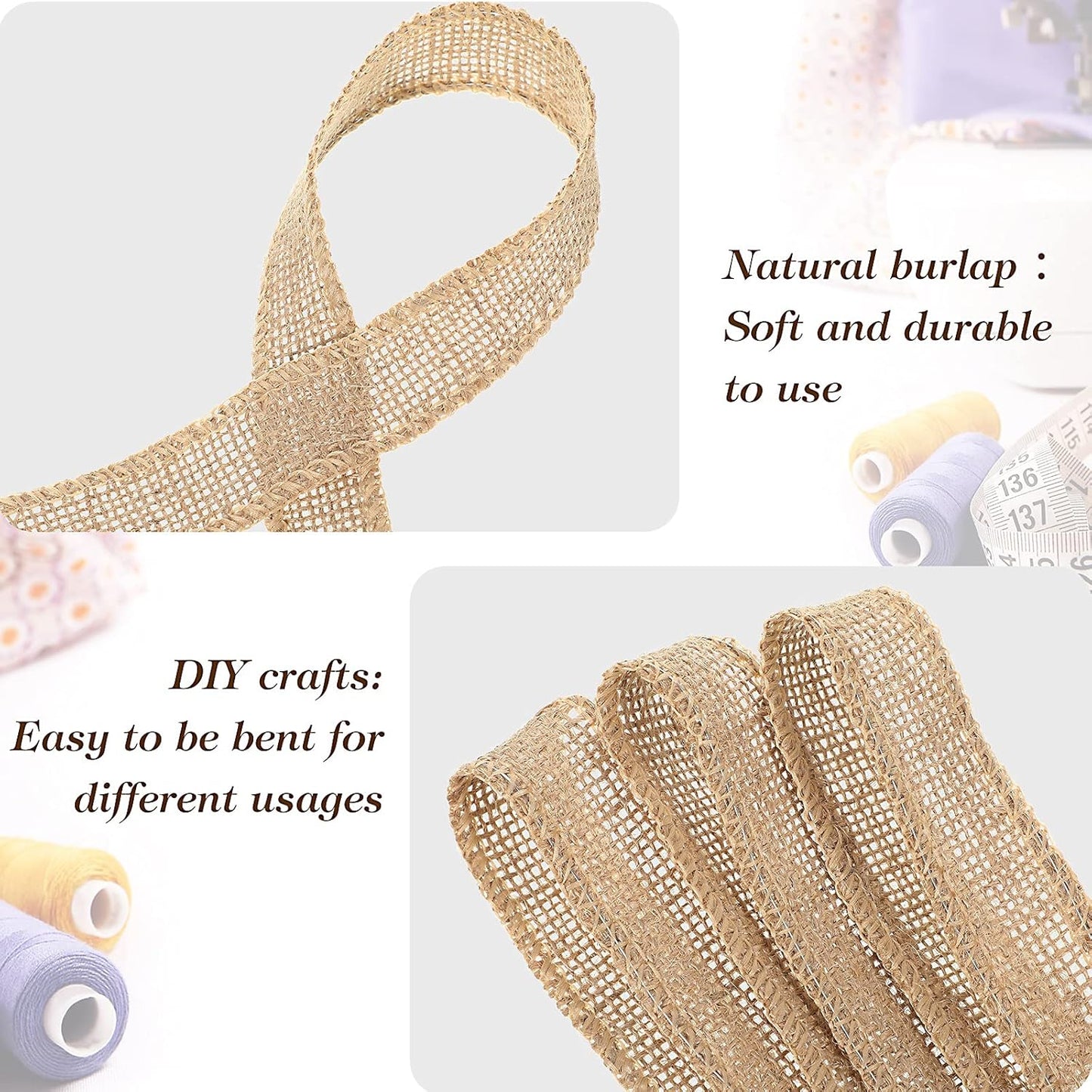 Chuangdi 40 Yard 2 Inches Burlap Ribbon Wide Jute Ribbon Natural Burlap Fabric Roll Wired Edge for Wreaths, Christmas Tree Decoration, Big Bow Crafts, Gift Wrapping, Wedding