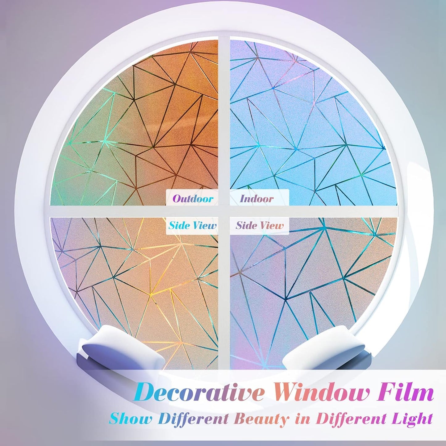 Coavas Rainbow Window Privacy Film - Frosted Glass Static Cling for Bathroom Door, UV Blocking, Non-Adhesive Vinyl Sticker, Day and Night Tint for Home, 17.5x78.7 Inches