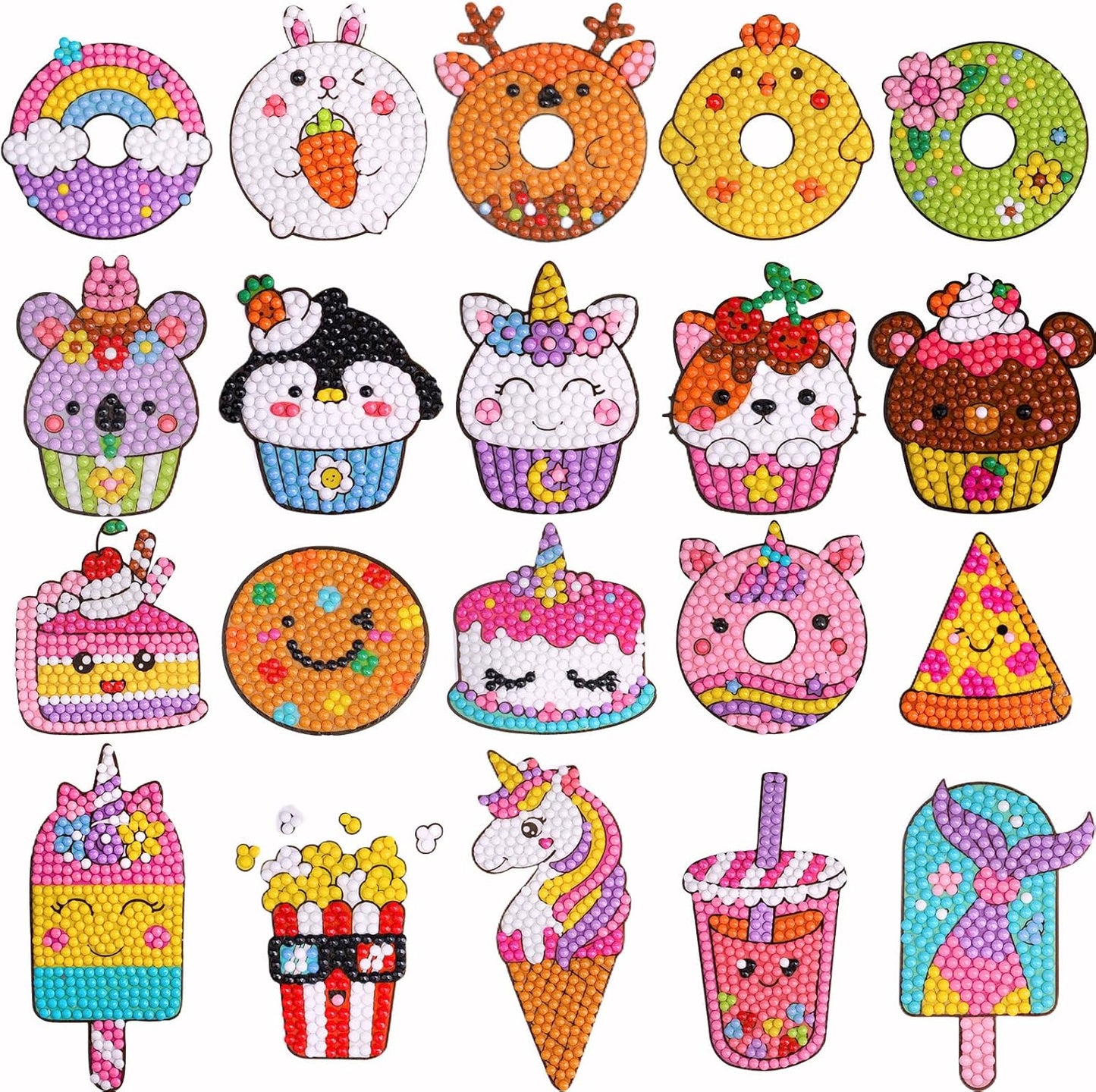 Cymbana Diamond Painting Kits for Kids 20 Pcs Desserts Contains Cupcake, Donut, Ice-Cream, Popcorn, Cookies