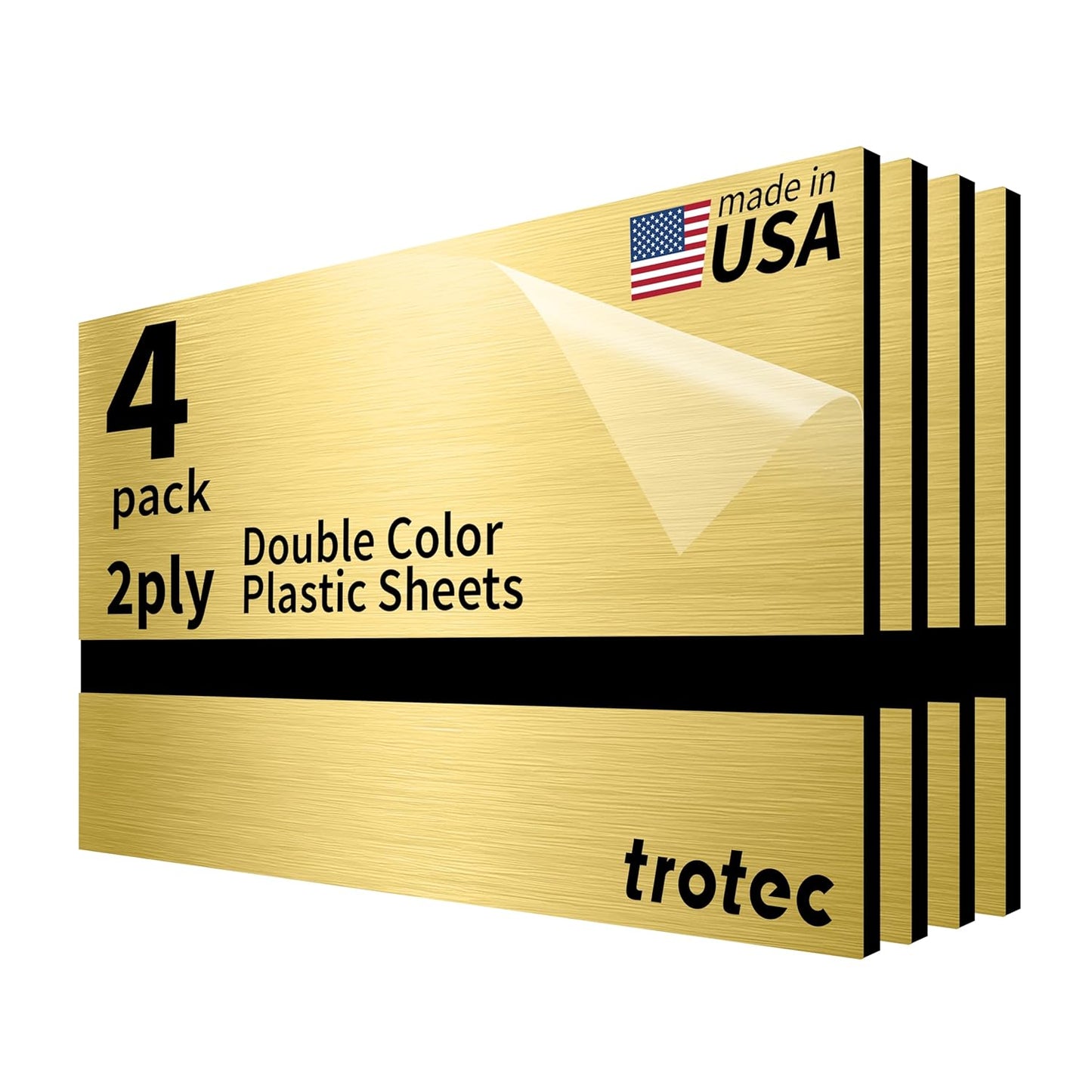 Trotec | Metallic Looking Acrylic Sheet | 12"x24"x1/8", 4 Pcs | Brushed Gold/Black | Metallic Finish - Scratch Resistant for Laser Engraving & Cutting,Printing,Glowforge,Name Plate | USA Made