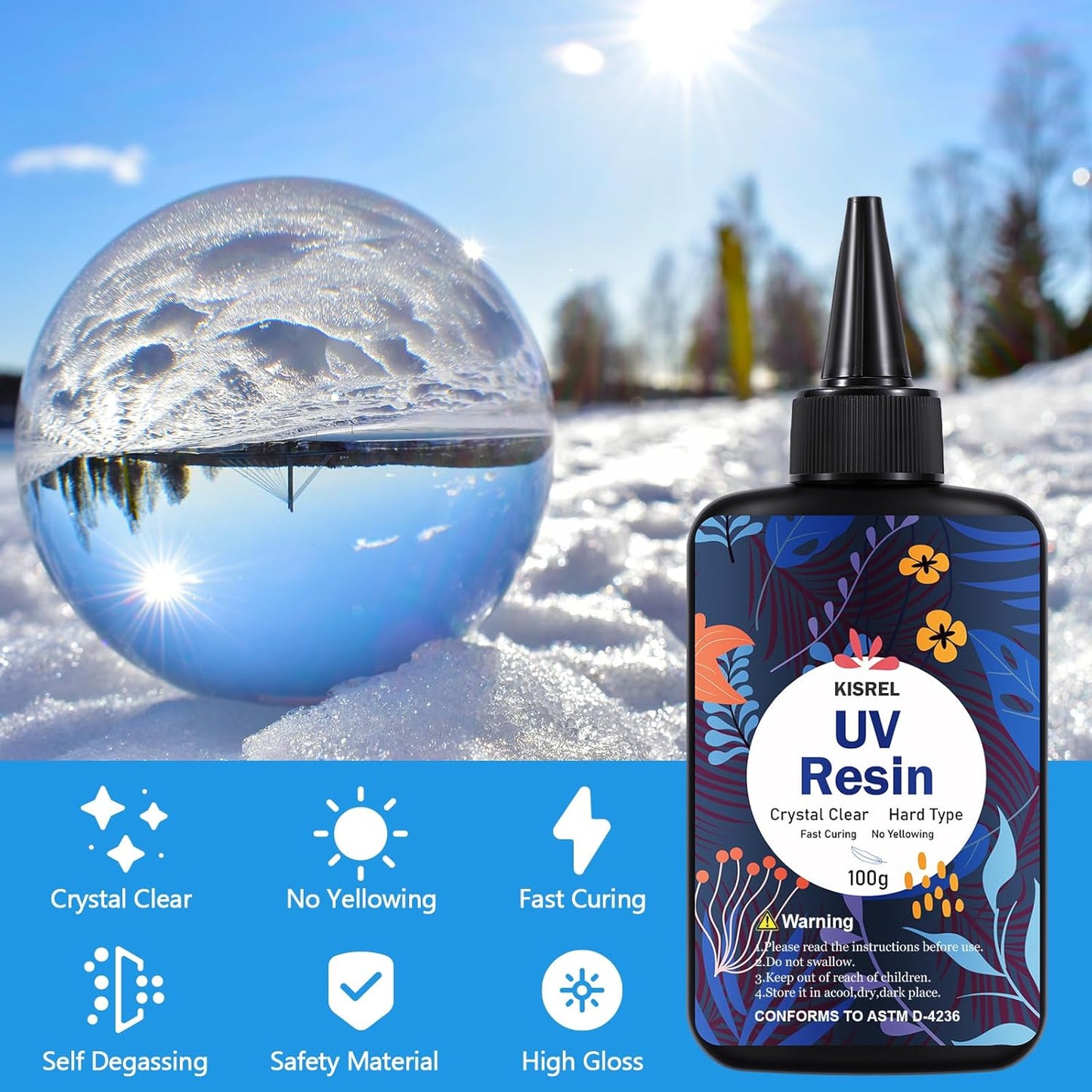 KISREL UV Resin 100g - Upgraded UV Resin Kit, Hard Type Crystal Clear Ultraviolet Curing UV Epoxy Resin for Craft Jewelry Making