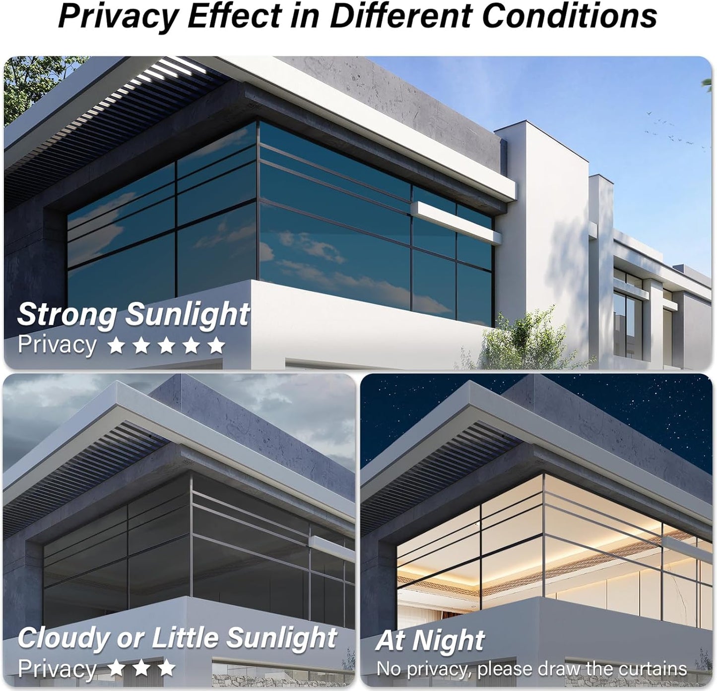 Kromapolis One Way Window Privacy Film Reflective Mirror Home Window Tint, Daytime Privacy Heat Control Anti UV Glass Tinting Static Cling (Black-Silver, 35.4 x 78.7 inch)