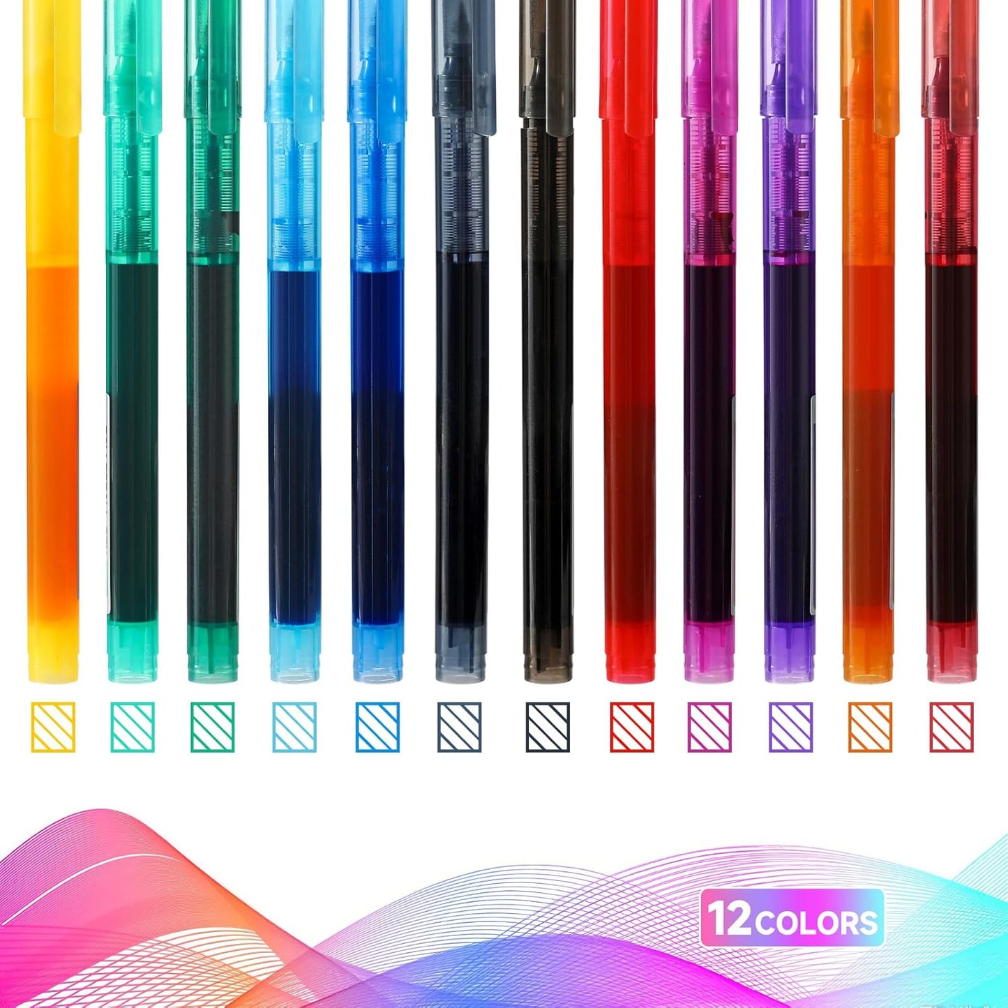 RIANCY Fine Point Colored Pens 12 Colors 0.5mm Gel Ballpoint Pens Assorted Colors Liquid Ink Pens No Smear Vibrant Colorful Writing for Journaling Note Taking Doodling Coloring Office School Supplies