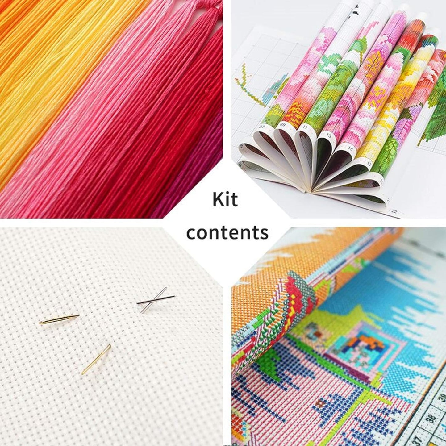 Dimensean Stamped Cross Stitch Kits Full Range of Embroidery Patterns Starter Kits for Beginners Adult or Kids DIY Cross Stitches Needlepoint Kits 11CT-Panda Flower 17.7x17.7 inch