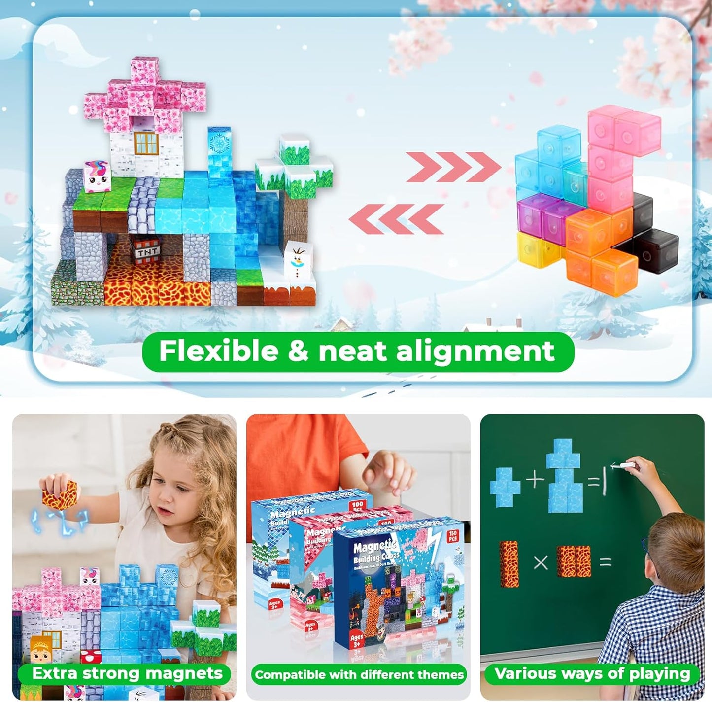 Magnetic Blocks-150PCS Magnetic Building Blocks Magnet Cubes Stacking Dark Forest Glacier Castle, STEM Montessori Sensory Toys for Kids Boys Girls Ages 4-8 Holiday Birthday Easter Gifts
