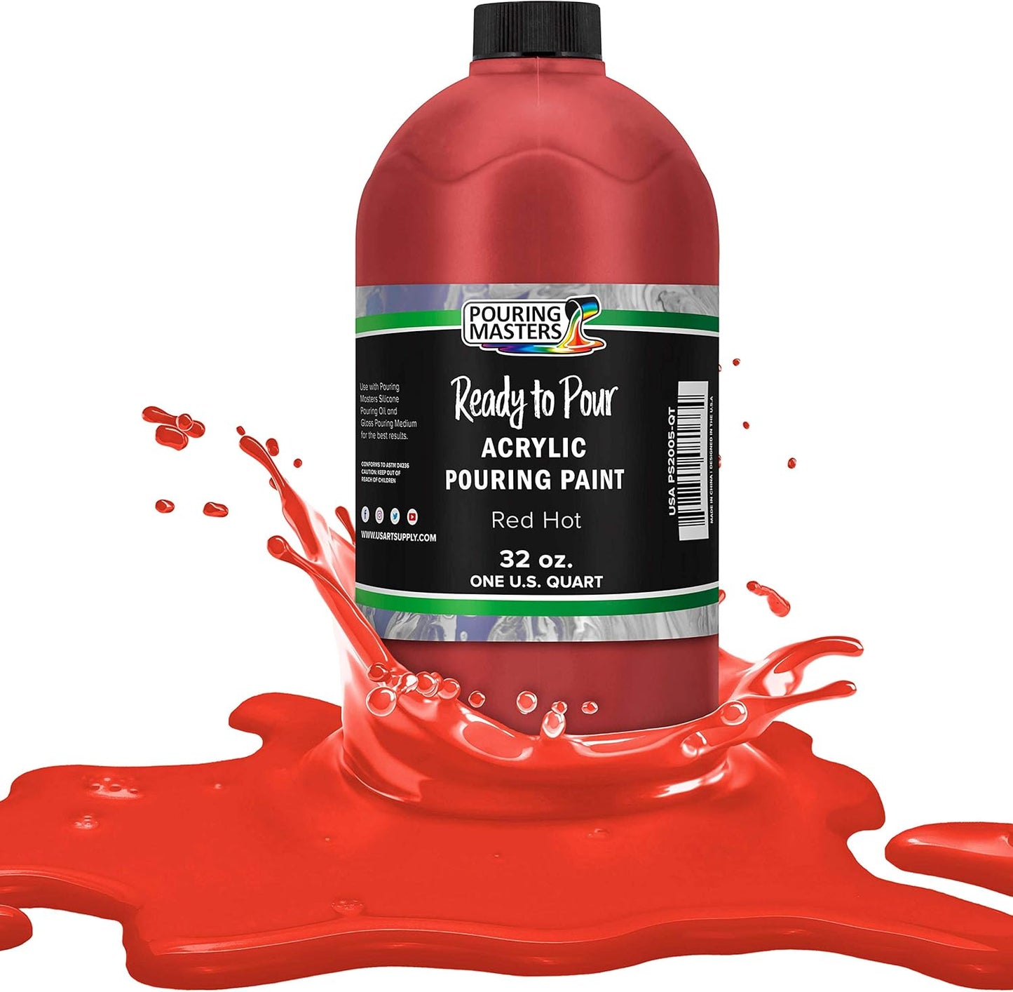 POURING MASTERS Hot Tamale Red Acrylic Ready to Pour Pouring Paint - Premium 32-Ounce Pre-Mixed Water-Based - for Canvas, Wood, Paper, Crafts, Tile, Rocks and More