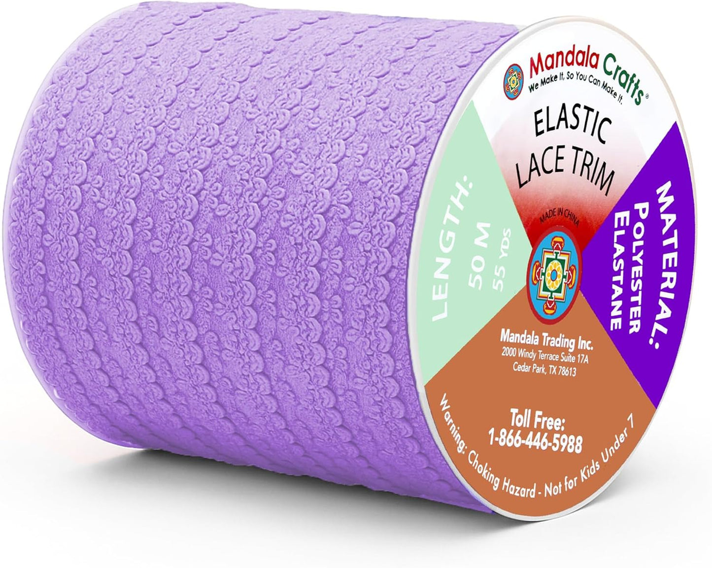 Mandala Crafts Lavender Stretch Lace Soft Elastic Trim Roll - 55 Yards 1 Inch Wide Stretchy Frilly Picot Ribbon for Sewing Lingerie, Headbands, Underwear, and Crafts