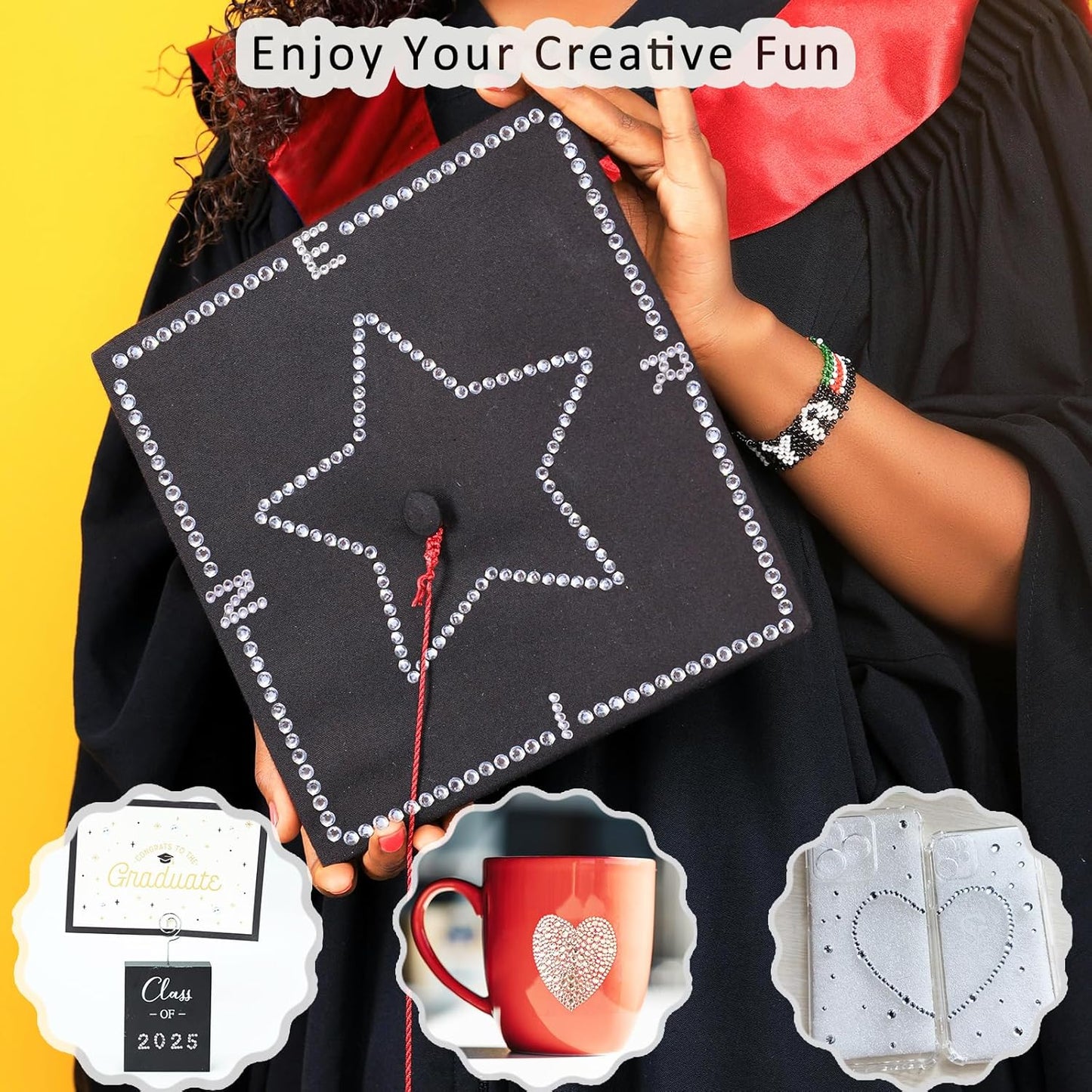 565 Pcs Crafting Number Letter Gems Stickers, Self Adhesive Small Rhinestone Alphabet Letter Gems for Crafts, Stick On Gems Stickers for Grad Cap, Scrapbook, Crafting Art Decoration