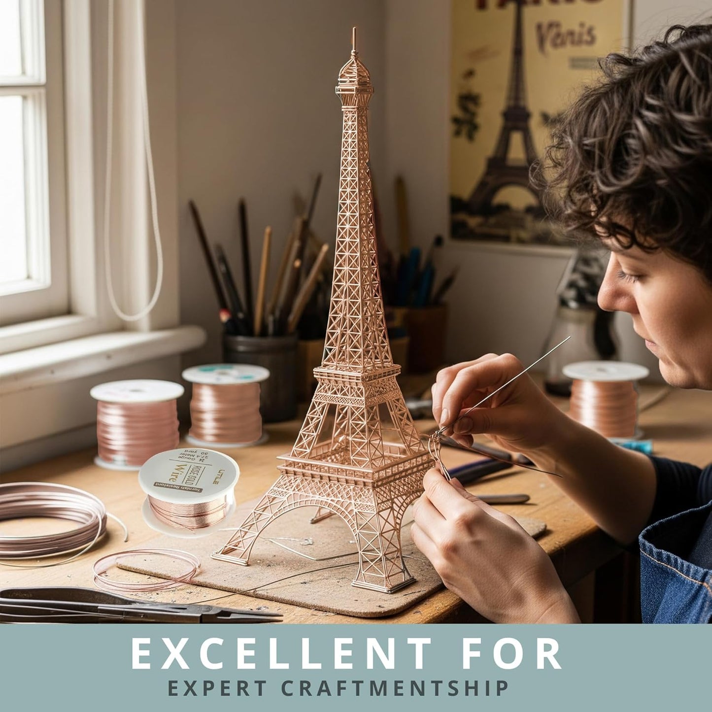 UTILE 18 20 22 24 Gauge 90 ft 99.9% Pure Soft Copper Wire for Electroculture Gardening, Jewelry Making, Crafting Wire Bendable, Plant Wire (Rose Gold 24)