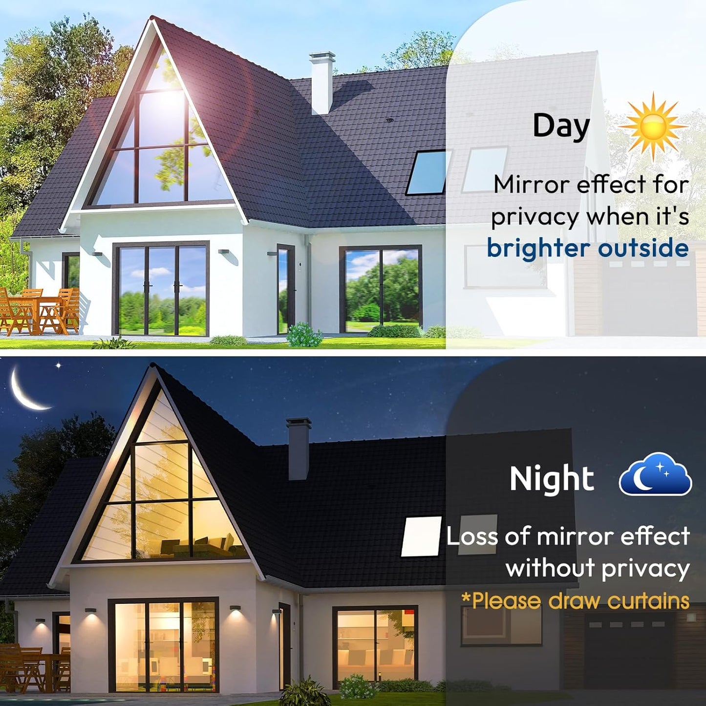 rabbitgoo Window Privacy Film One Way Window Tint for Home, Removable Reflective Heat Sun Blocking Anti UV Glass Door Covering, Mirror Tinting Film House Office, 35.4 in X 9.8 Feet, Silver